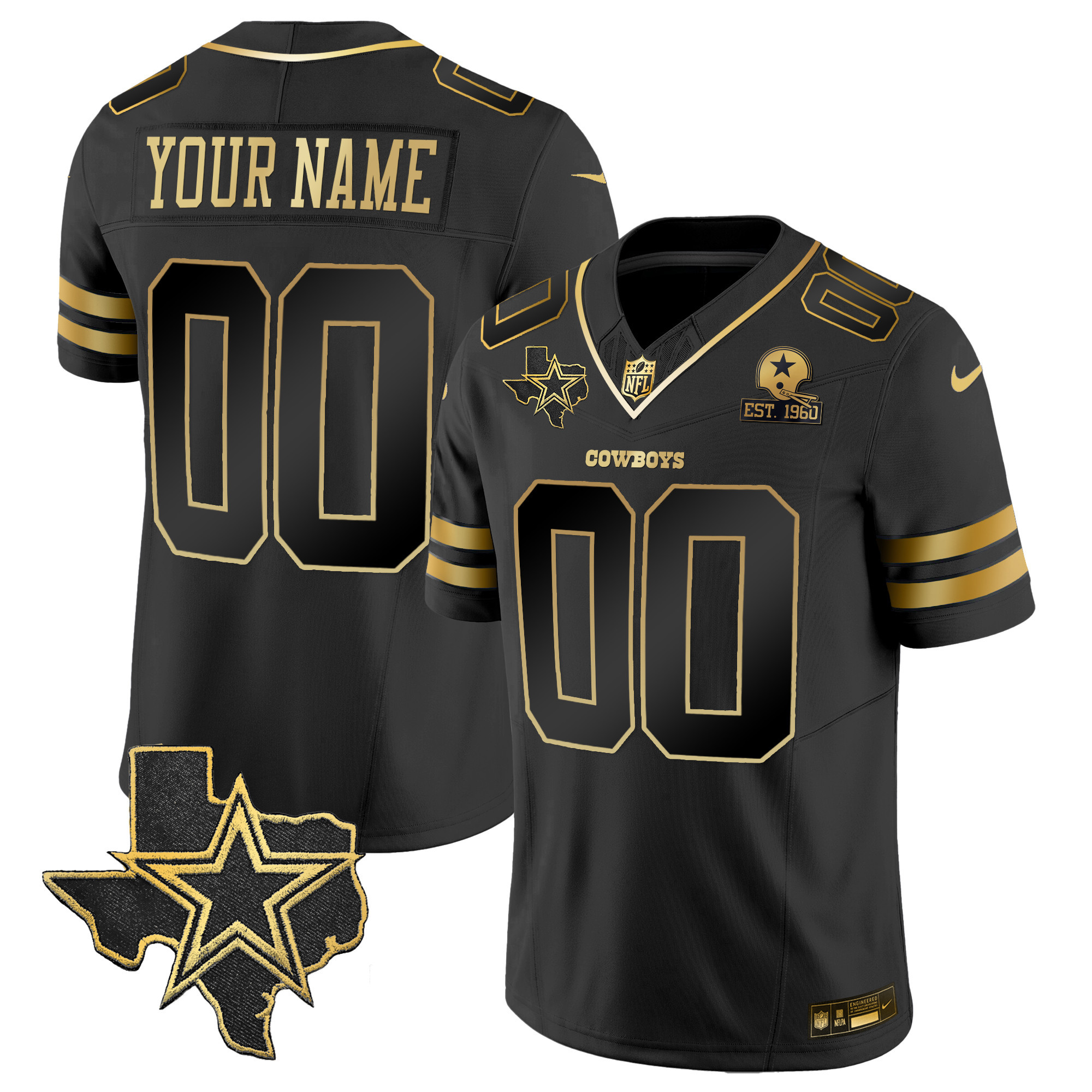 Dallas Cowboys Vapor Gold Custom Black Gold Jersey - All Stitched 
