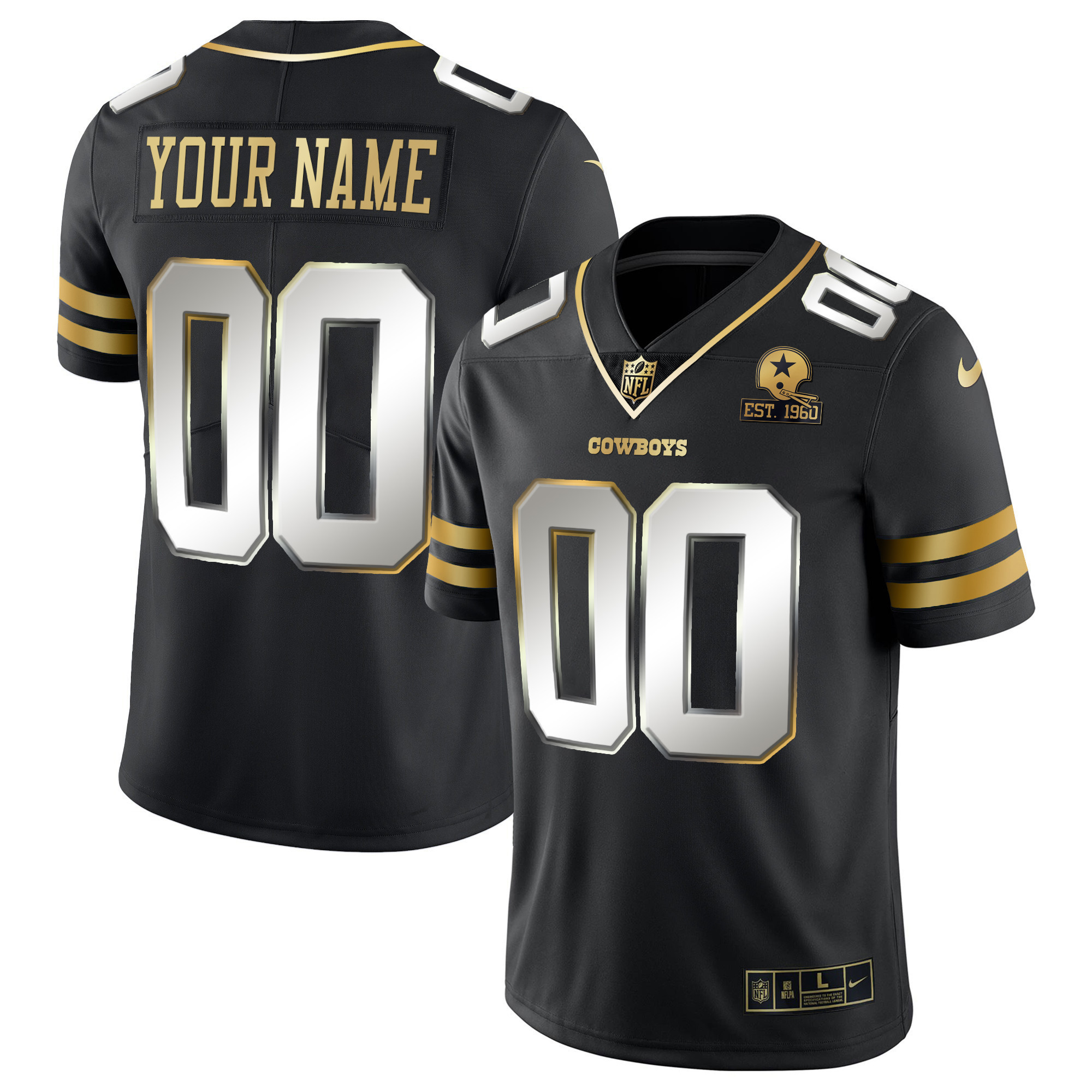 Dallas Cowboys Vapor Gold Custom Black Limited Jersey - All Stitched 
