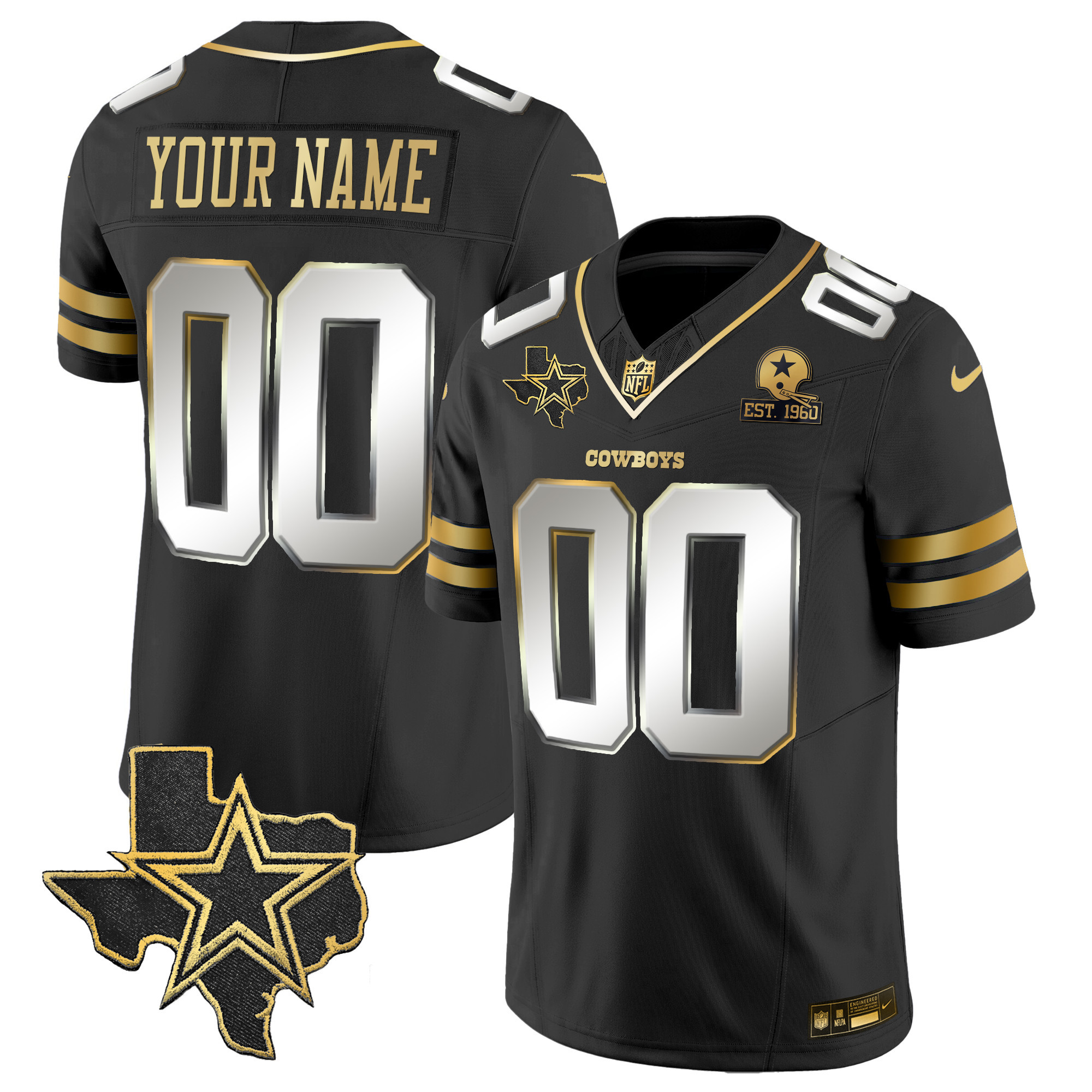 Dallas Cowboys Vapor Gold Custom Black Limited Jersey - All Stitched 