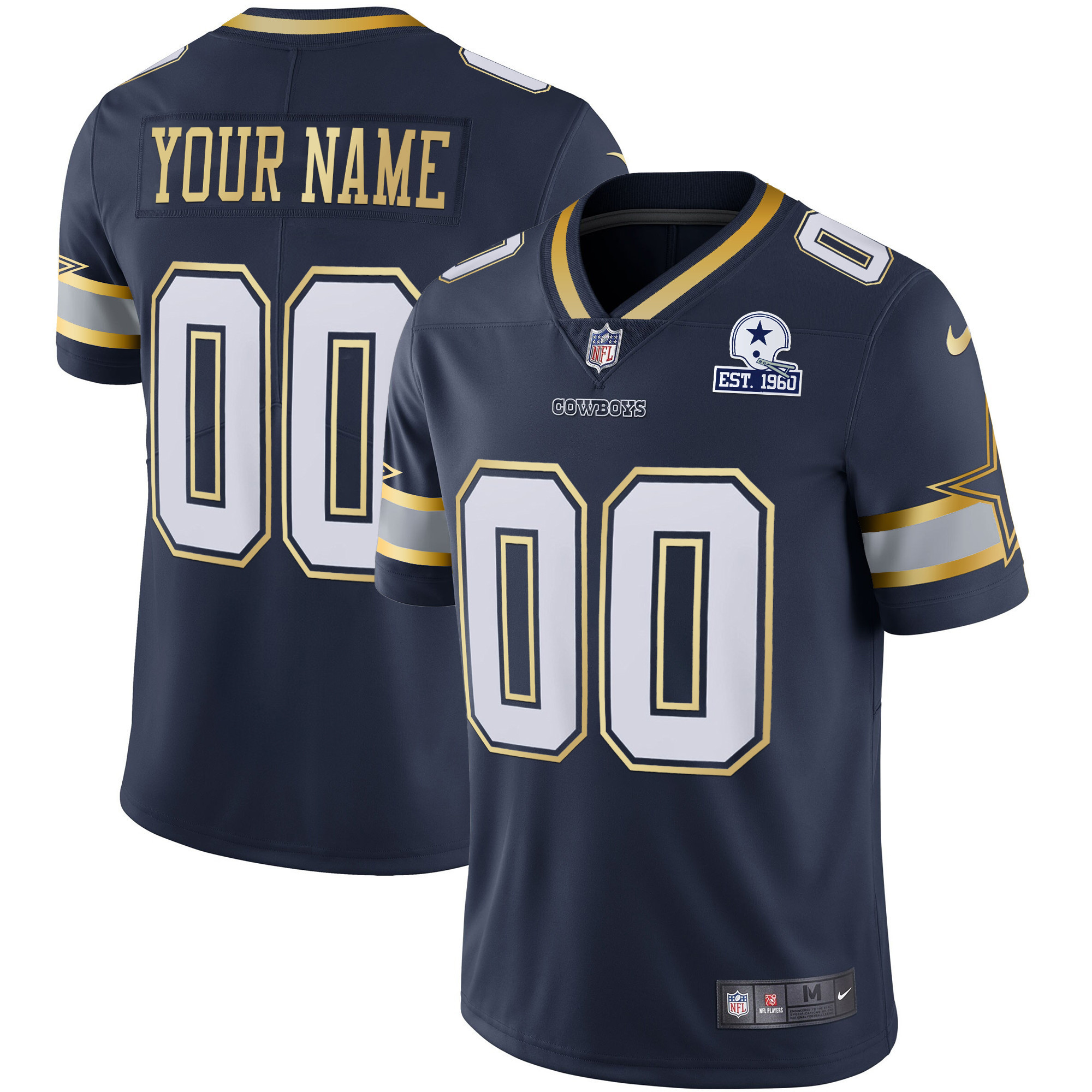 Dallas Cowboys Vapor Gold Custom Navy Gold Jersey - All Stitched 
