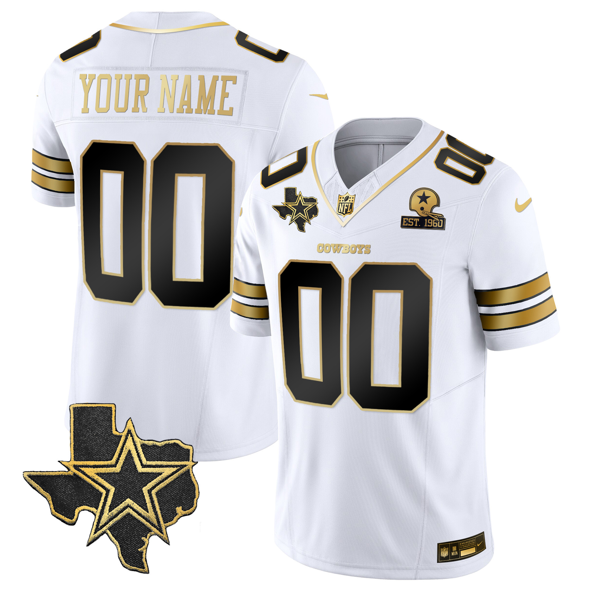 Dallas Cowboys Vapor Gold Custom White Gold Jersey - All Stitched 