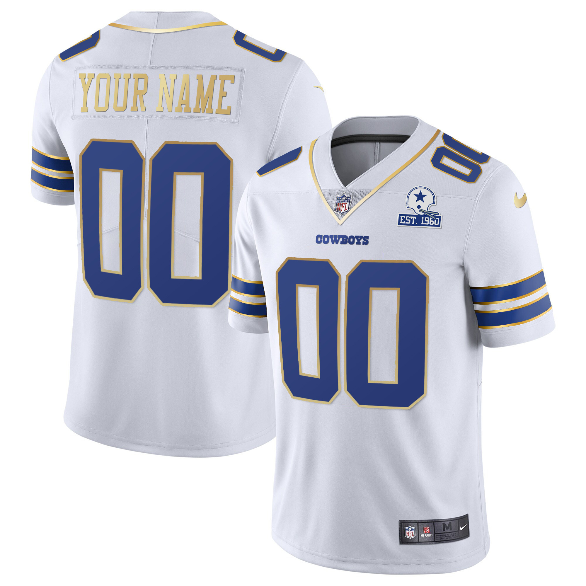 Dallas Cowboys Vapor Gold Custom White Gold Trim Jersey - All Stitched 