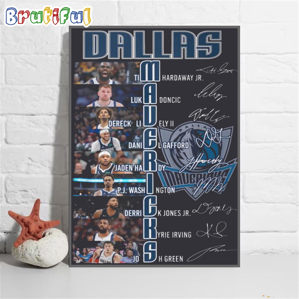 Dallas Mavericks Basketball Team 2024 Line Up Stars Signatures Wall Art Poster Canvas
