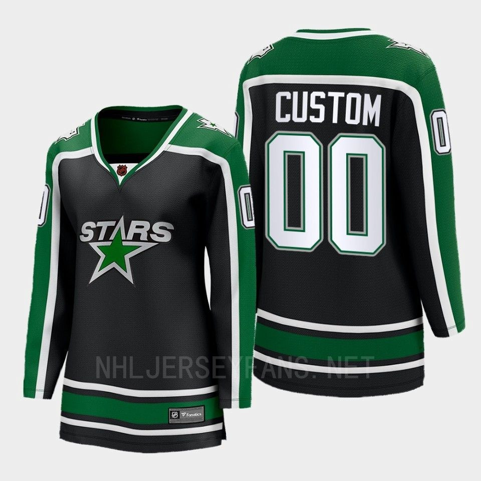 Dallas Stars 00 Custom Reverse Retro Black Equipment Stitched Jersey, Women