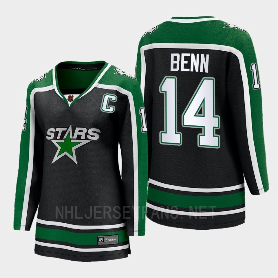Dallas Stars 14 Jamie Benn Reverse Retro Black Equipment Stitched Jersey, Women