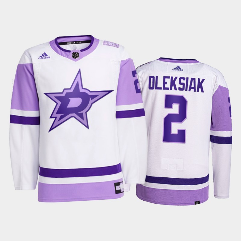 Dallas Stars 2021 FightsCancer Jamie Oleksiak White #2 Primegreen Jersey