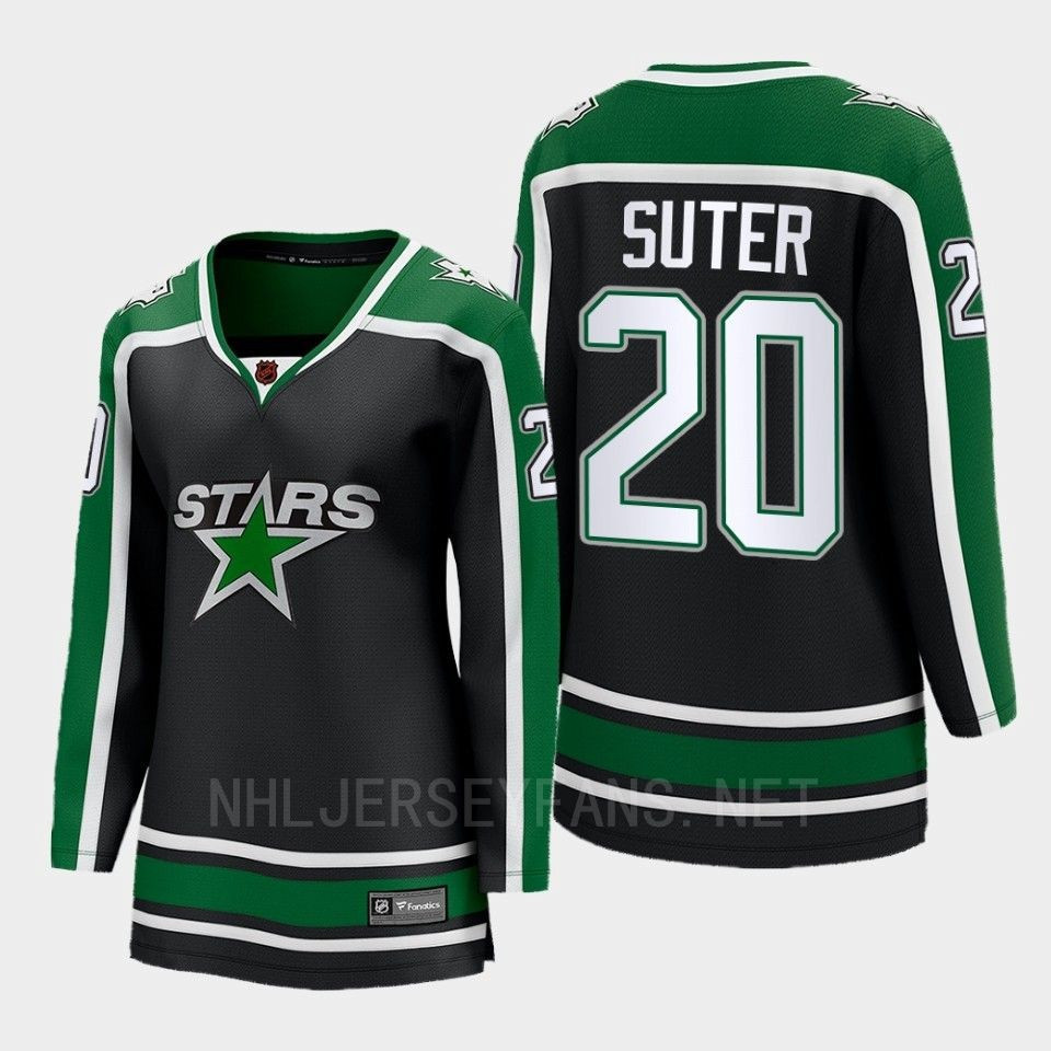Dallas Stars 20 Ryan Suter Reverse Retro Black Equipment Stitched Jersey, Women