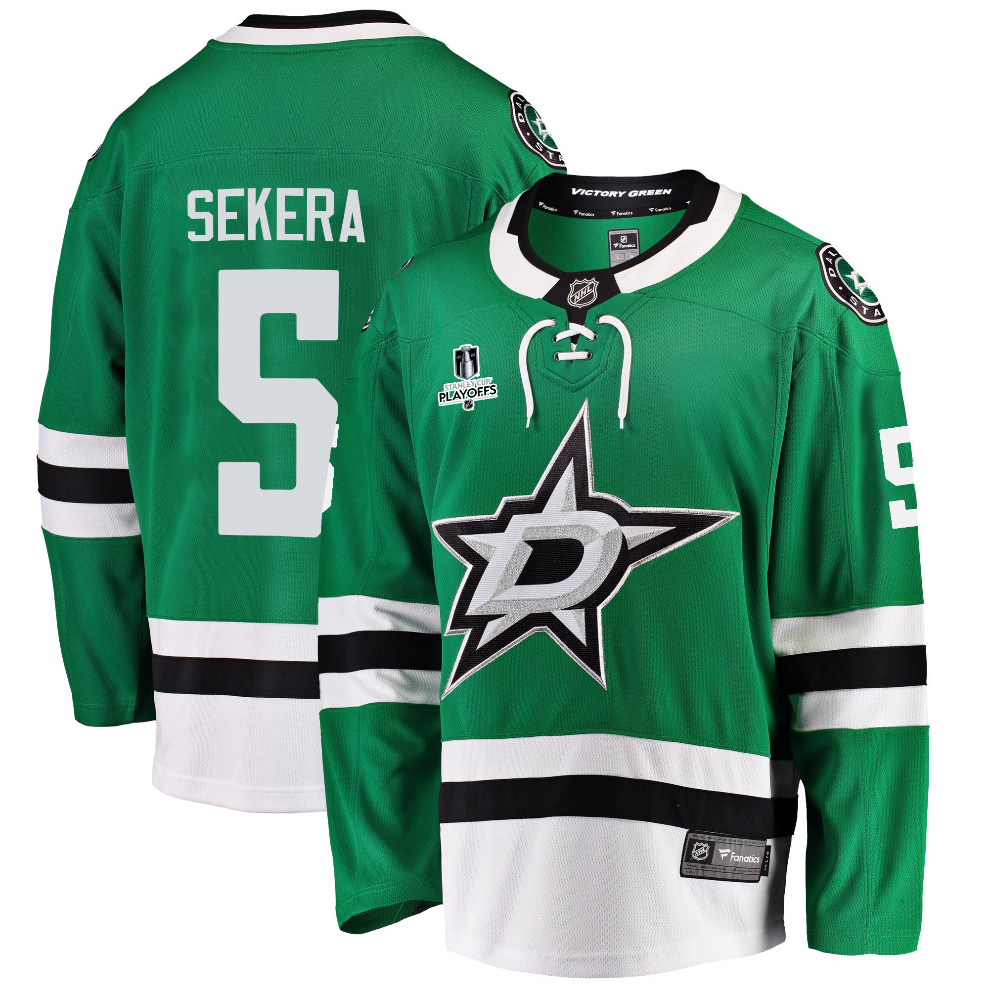 Dallas Stars Andrej Sekera 5 Home 2022 Stanley Cup Playoffs Breakaway Men Stitched Jersey – Green