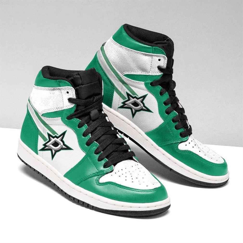 Dallas Stars NHL Fashion Sneakers Basketball Shoes Leather High Top Air Jordan Sneaker, Air Jordan Hightop