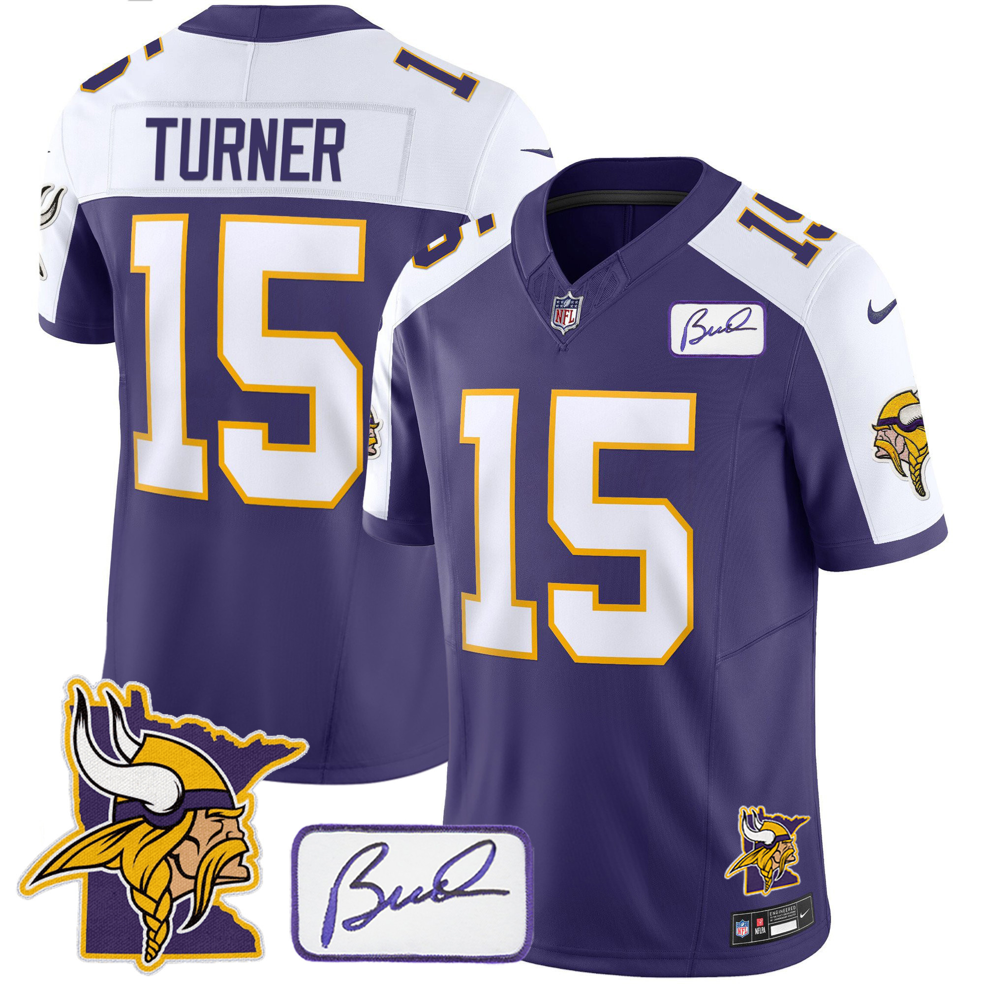 Dallas Turner Men's Minnesota Vikings Bud Grant & Minnesota Patch Classic Limited Purple Alternate Jersey - All Stitched