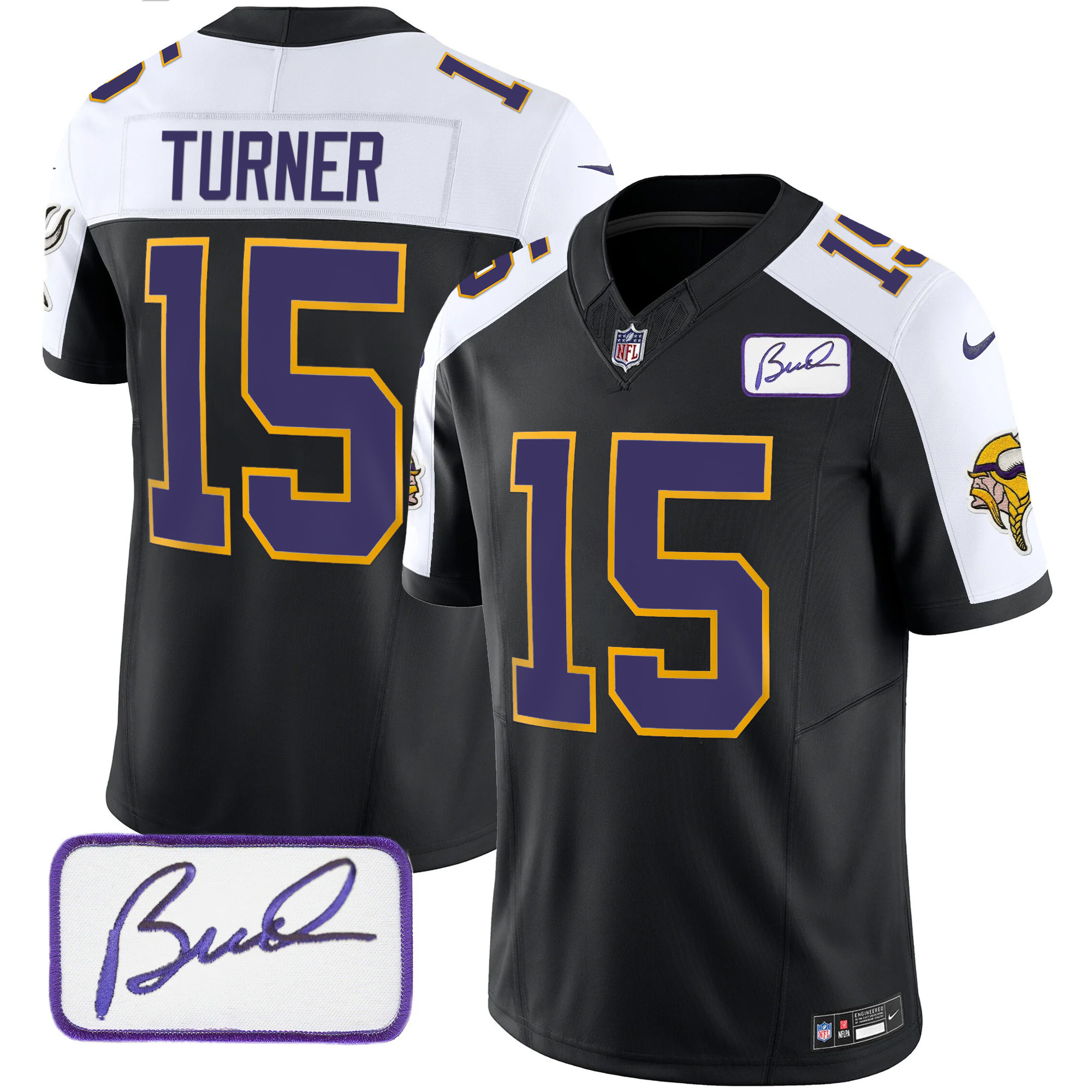 Dallas Turner Men's Minnesota Vikings Bud Grant Patch Classic Limited V3 Black Alternate Jersey - All Stitched