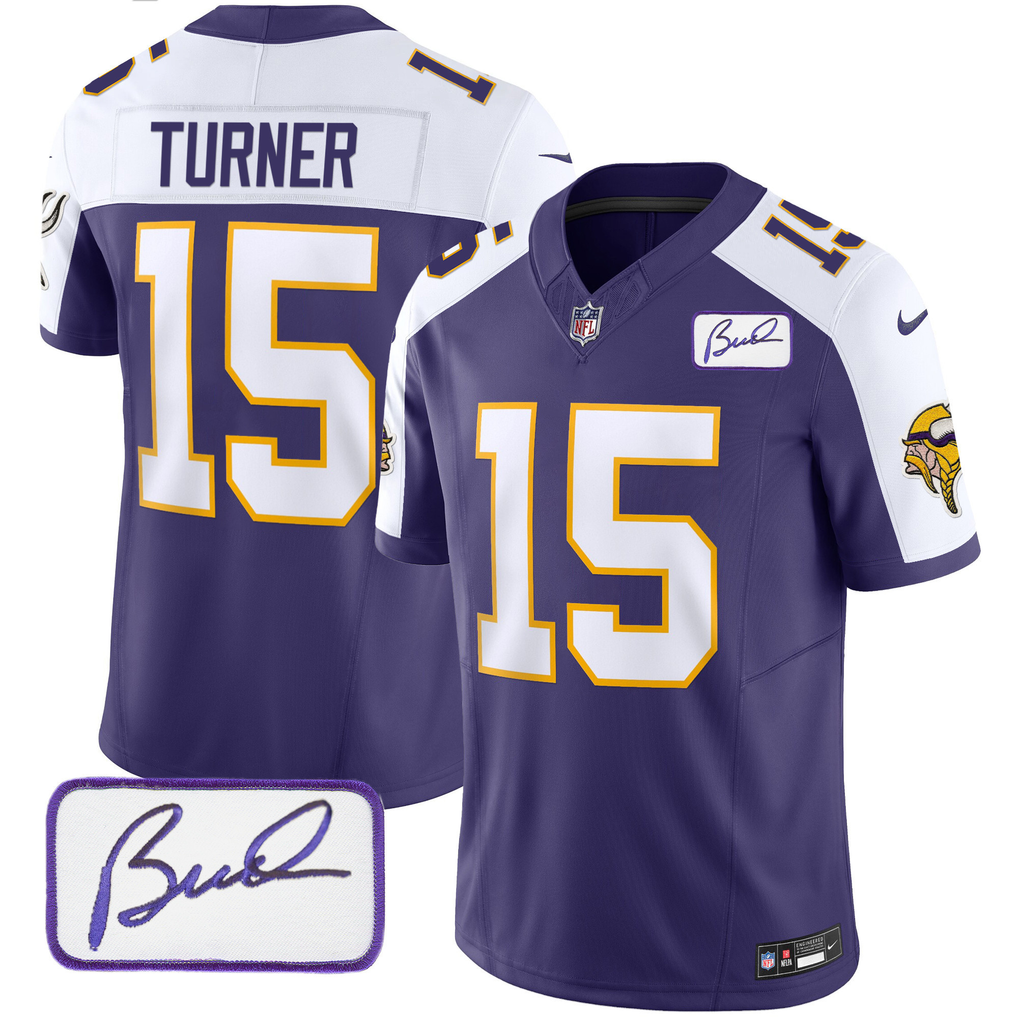 Dallas Turner Men's Minnesota Vikings Bud Grant Patch Classic Limited V3 Purple Alternate Jersey - All Stitched