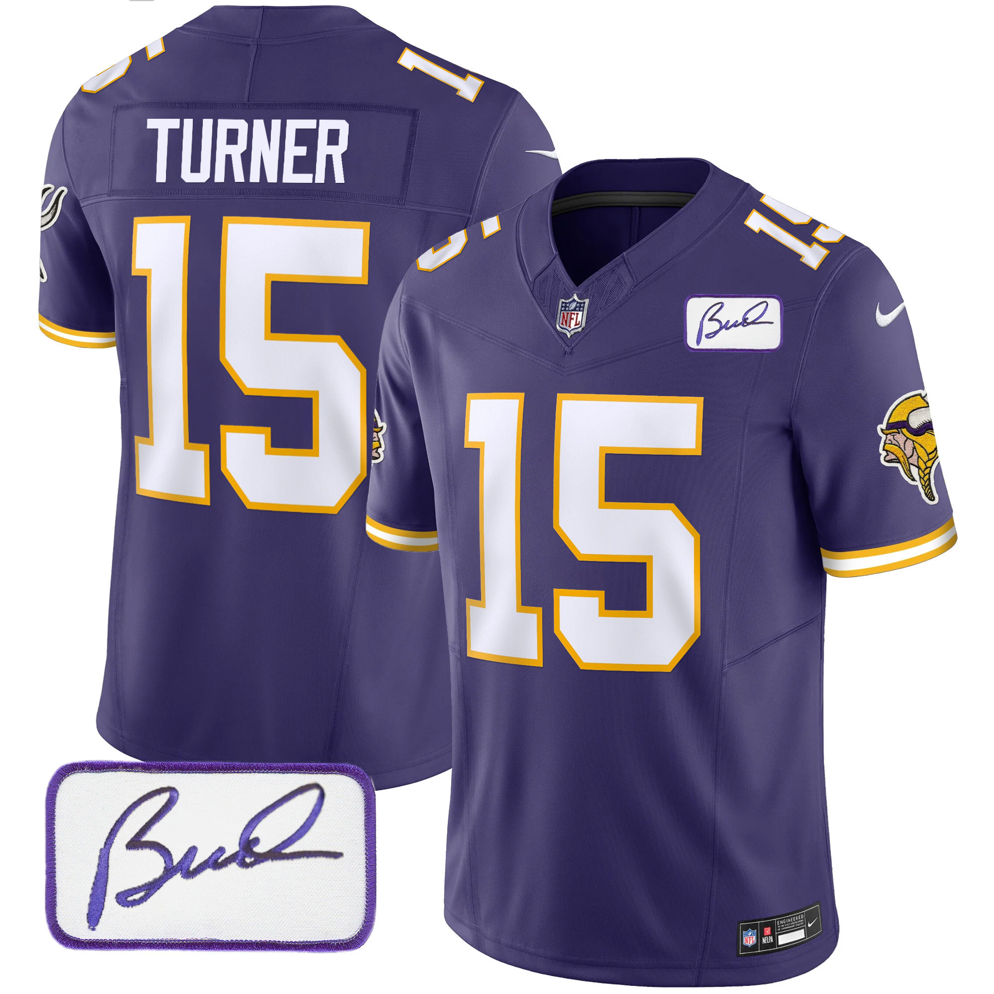 Dallas Turner Men's Minnesota Vikings Bud Grant Patch Classic Limited V3 Purple Jersey - All Stitched