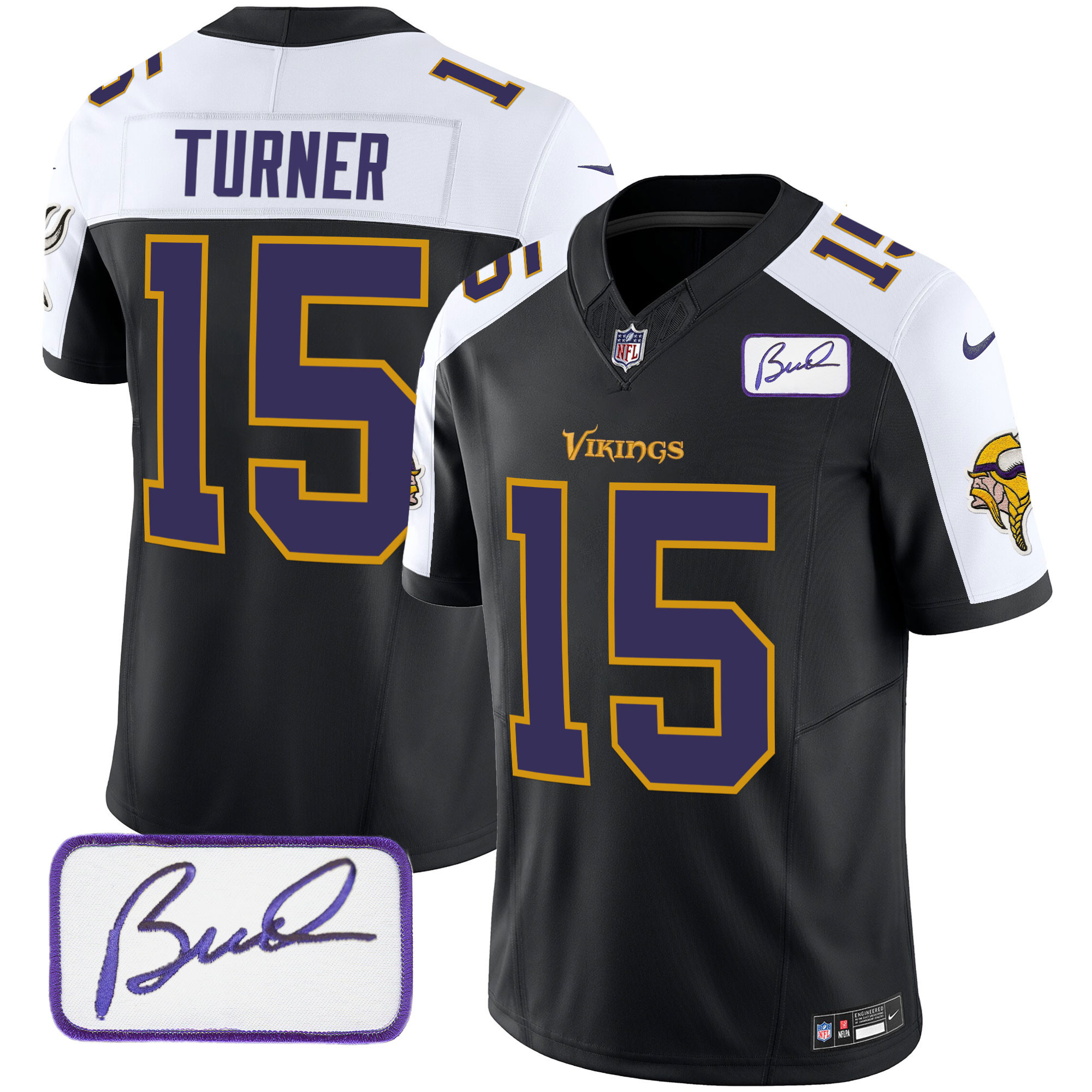 Dallas Turner Men's Minnesota Vikings Bud Grant Patch Classic Limited V6 Black Alternate Jersey - All Stitched