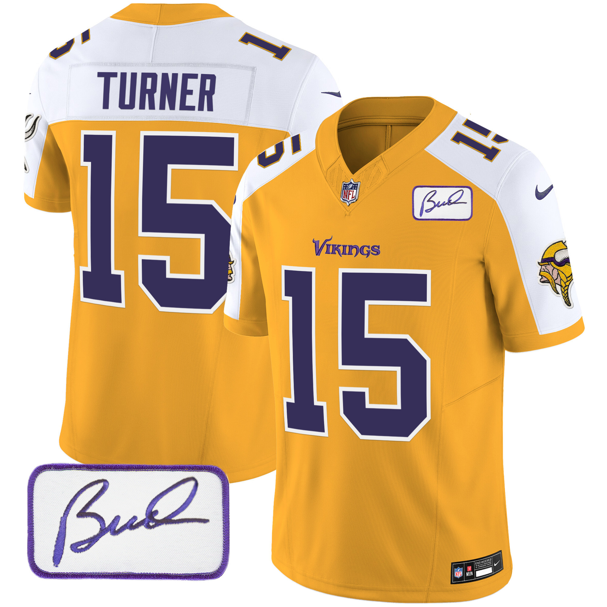 Dallas Turner Men's Minnesota Vikings Bud Grant Patch Classic Limited V6 Gold Alternate Jersey - All Stitched
