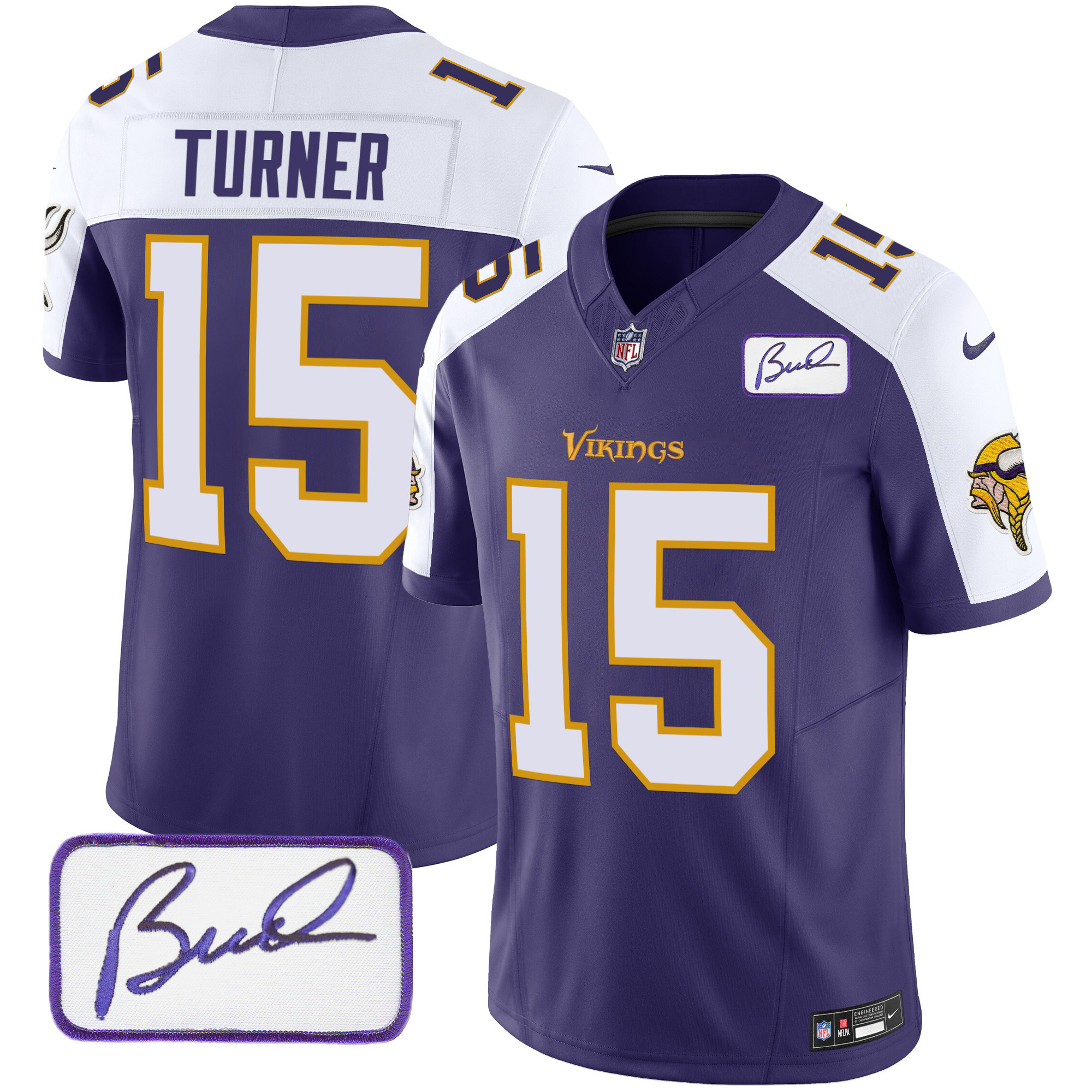 Dallas Turner Men's Minnesota Vikings Bud Grant Patch Classic Limited V6 Purple Alternate Jersey - All Stitched