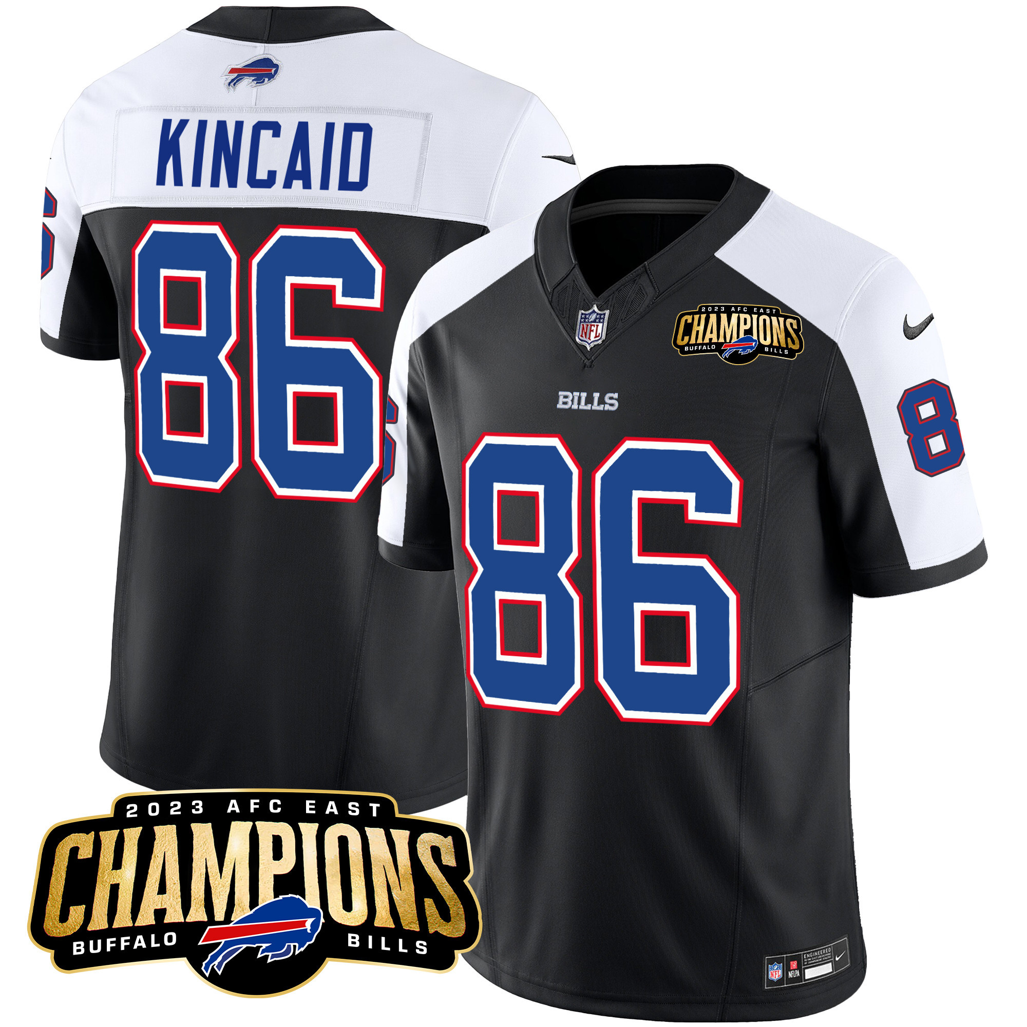 Dalton Kincaid Men's Buffalo Bills 2023 AFC East Champions Patch Vapor Black Alternate Jersey - All Stitched 