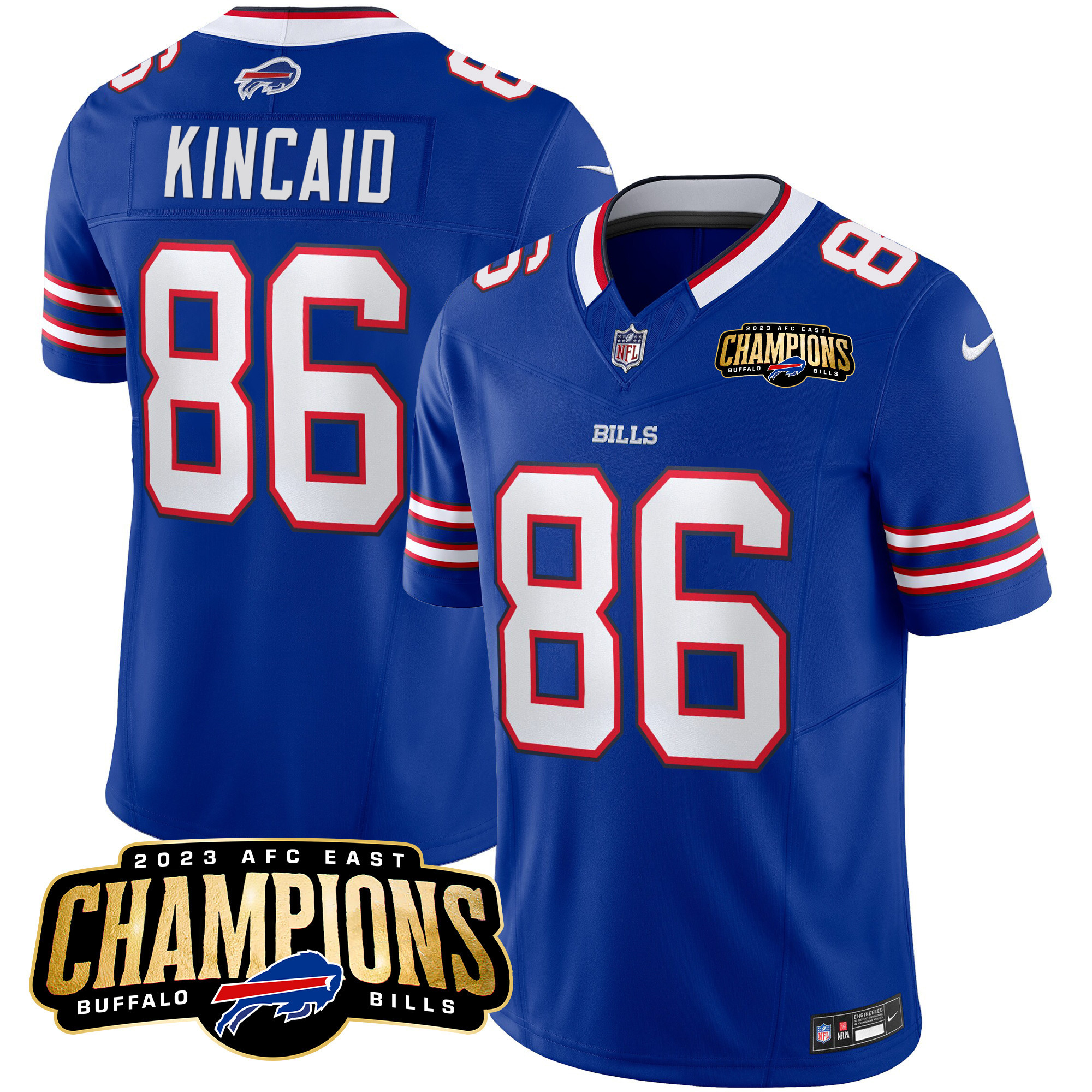 Dalton Kincaid Men's Buffalo Bills 2023 AFC East Champions Patch Vapor Royal Jersey - All Stitched 