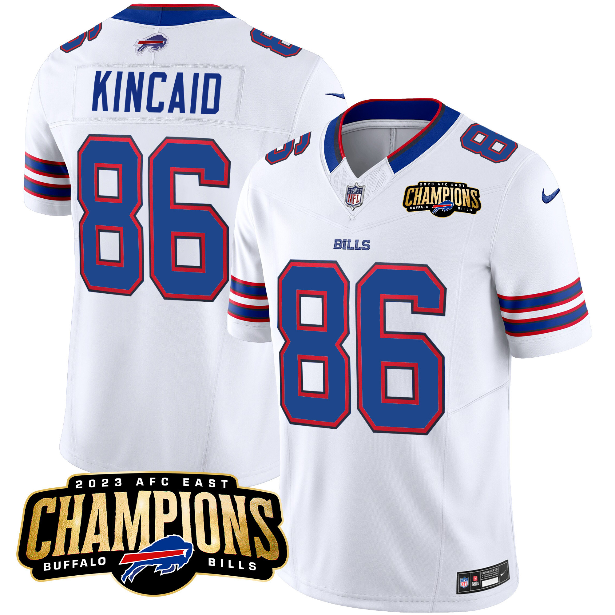 Dalton Kincaid Men's Buffalo Bills 2023 AFC East Champions Patch Vapor White Jersey - All Stitched 