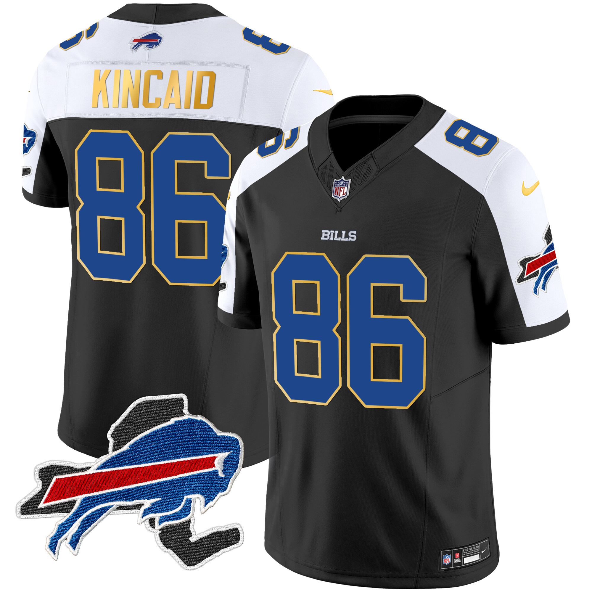 Dalton Kincaid Men's Buffalo Bills New York Patch Gold Trim Vapor Black Alternate Jersey - All Stitched 