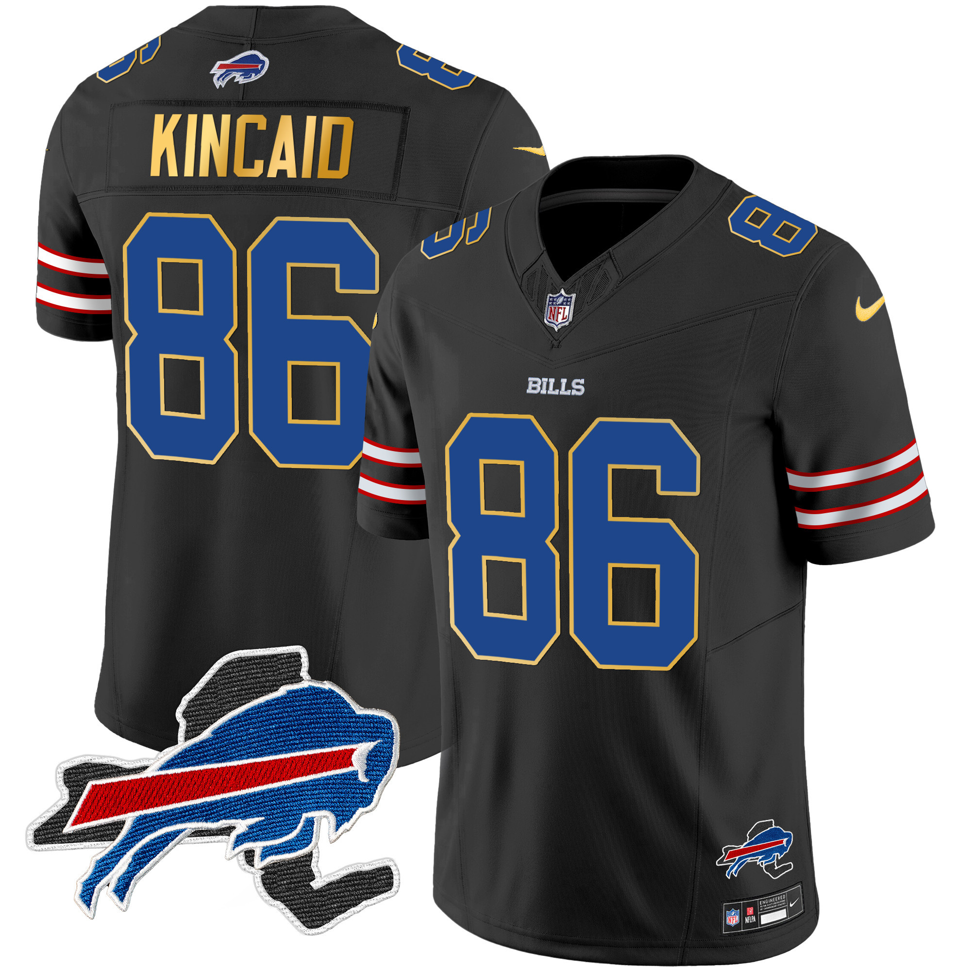 Dalton Kincaid Men's Buffalo Bills New York Patch Gold Trim Vapor Black Jersey - All Stitched 