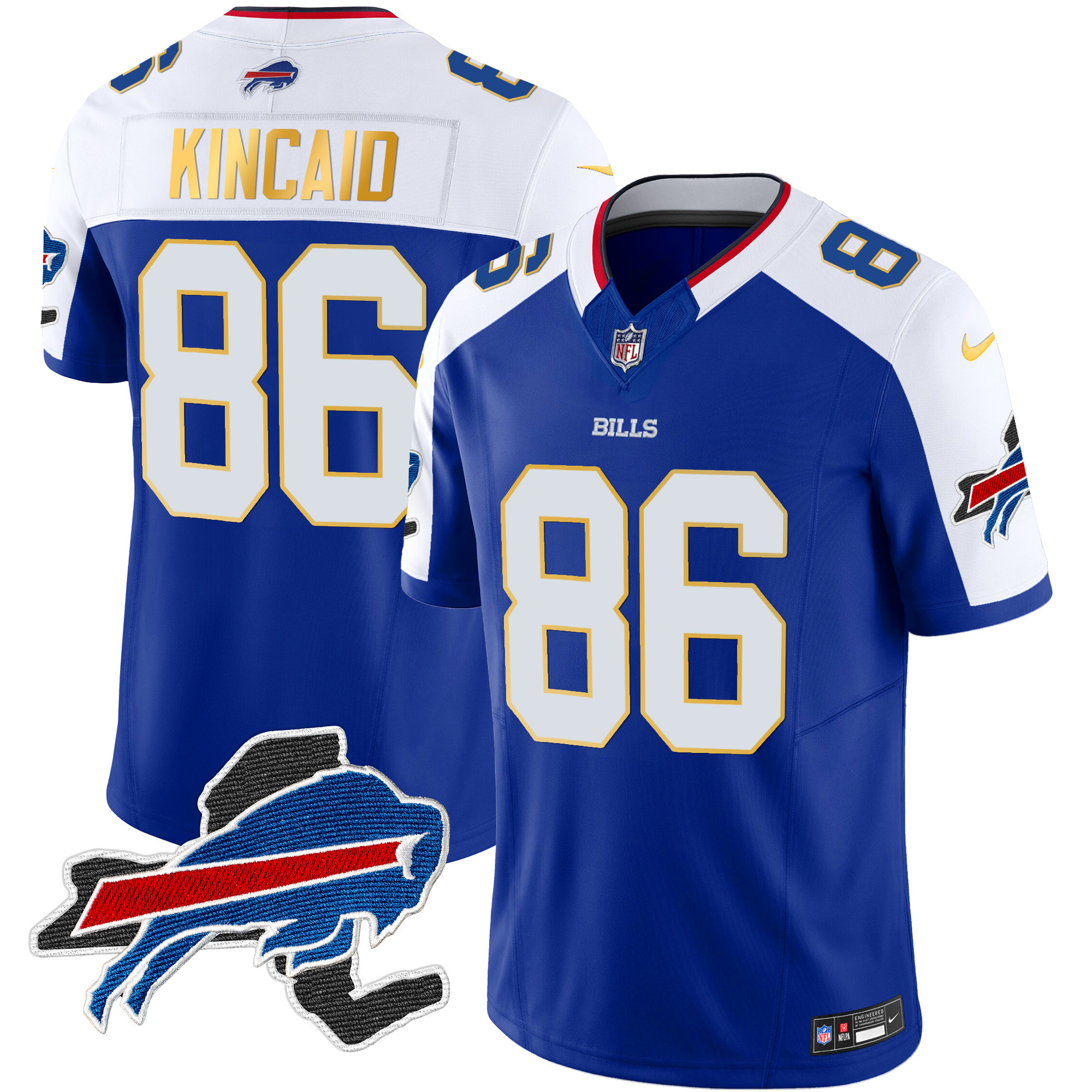 Dalton Kincaid Men's Buffalo Bills New York Patch Gold Trim Vapor Royal Alternate Jersey - All Stitched 