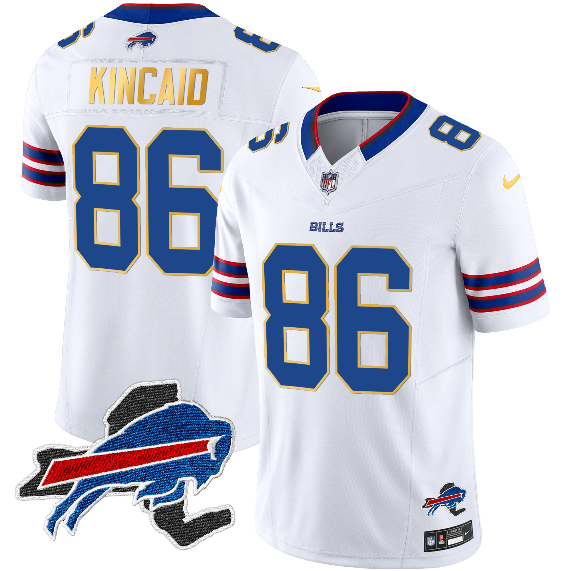 Dalton Kincaid Men's Buffalo Bills New York Patch Gold Trim Vapor White Jersey - All Stitched 