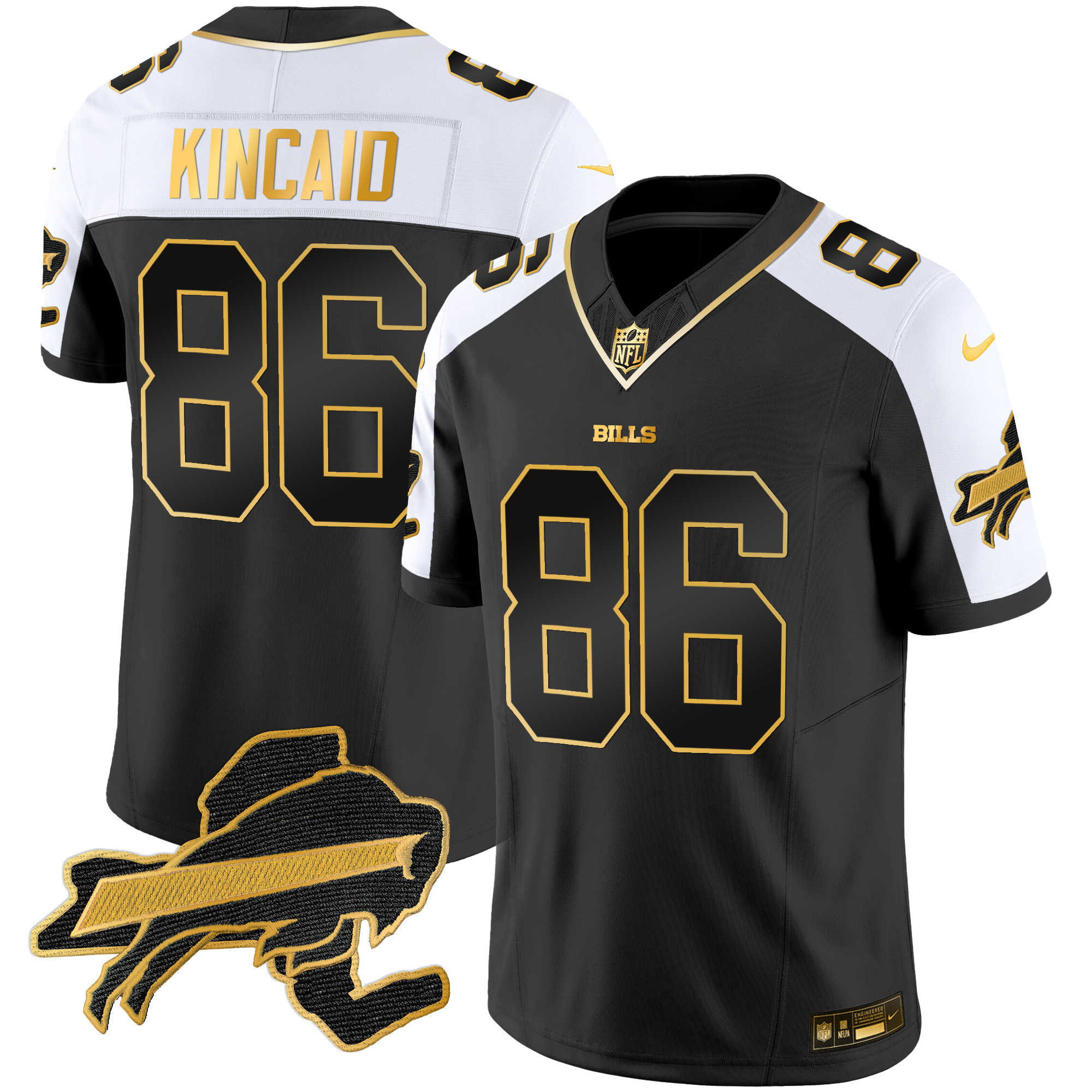 Dalton Kincaid Men's Buffalo Bills New York Patch Gold Vapor Limited Alternate Jersey - All Stitched 