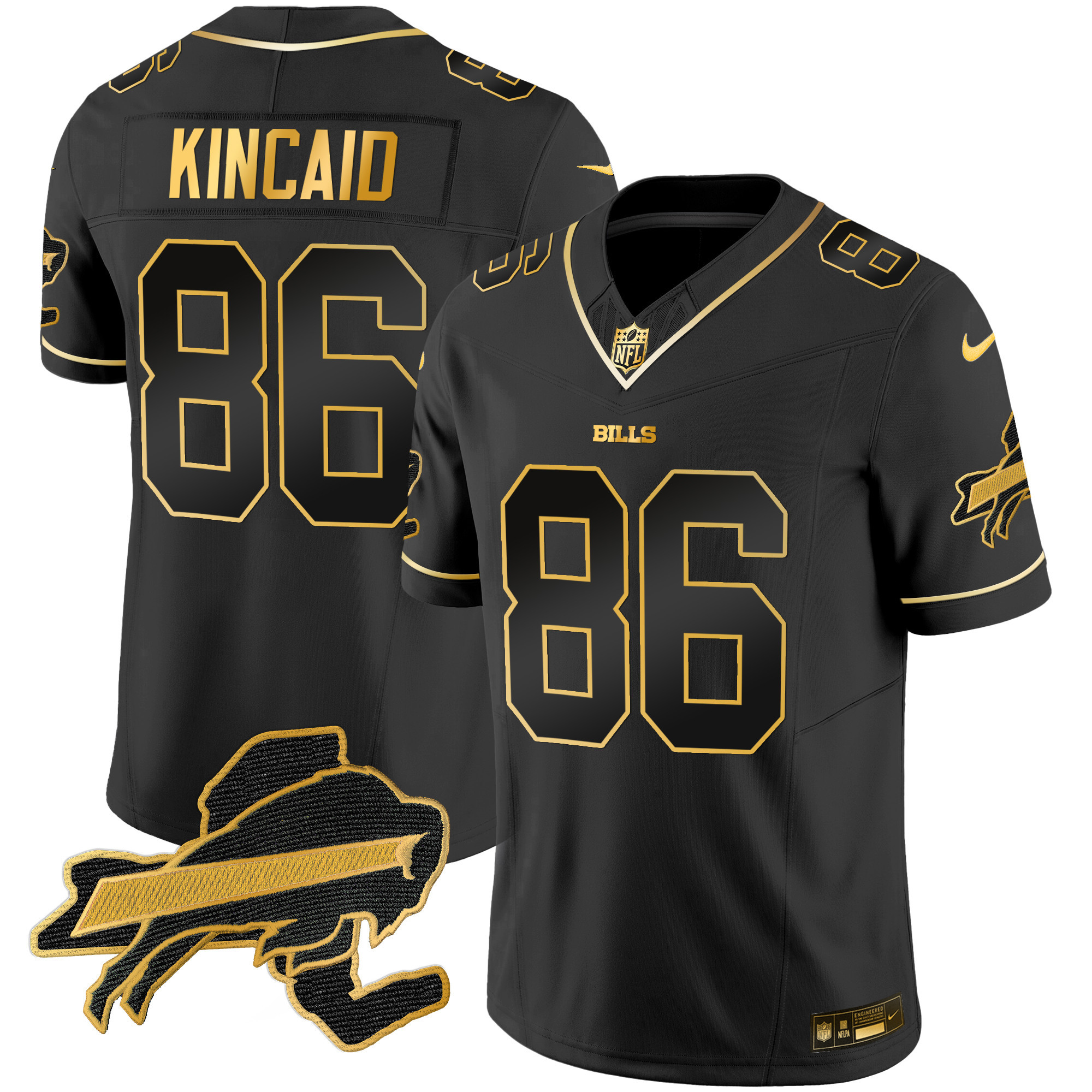 Dalton Kincaid Men's Buffalo Bills New York Patch Gold Vapor Limited Black Gold Jersey - All Stitched 