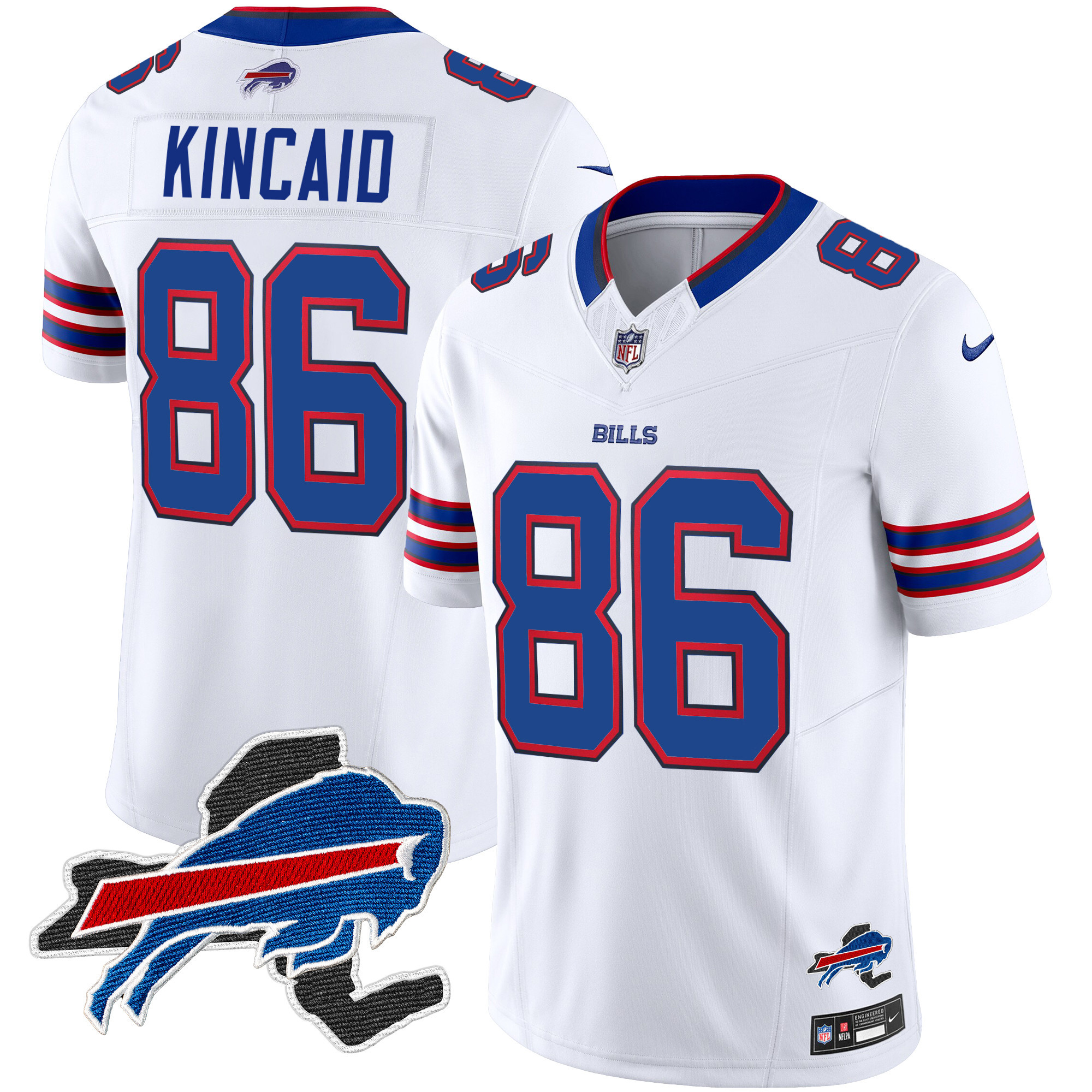 Dalton Kincaid Men's Buffalo Bills New York Patch Vapor Limited White Jersey - All Stitched 