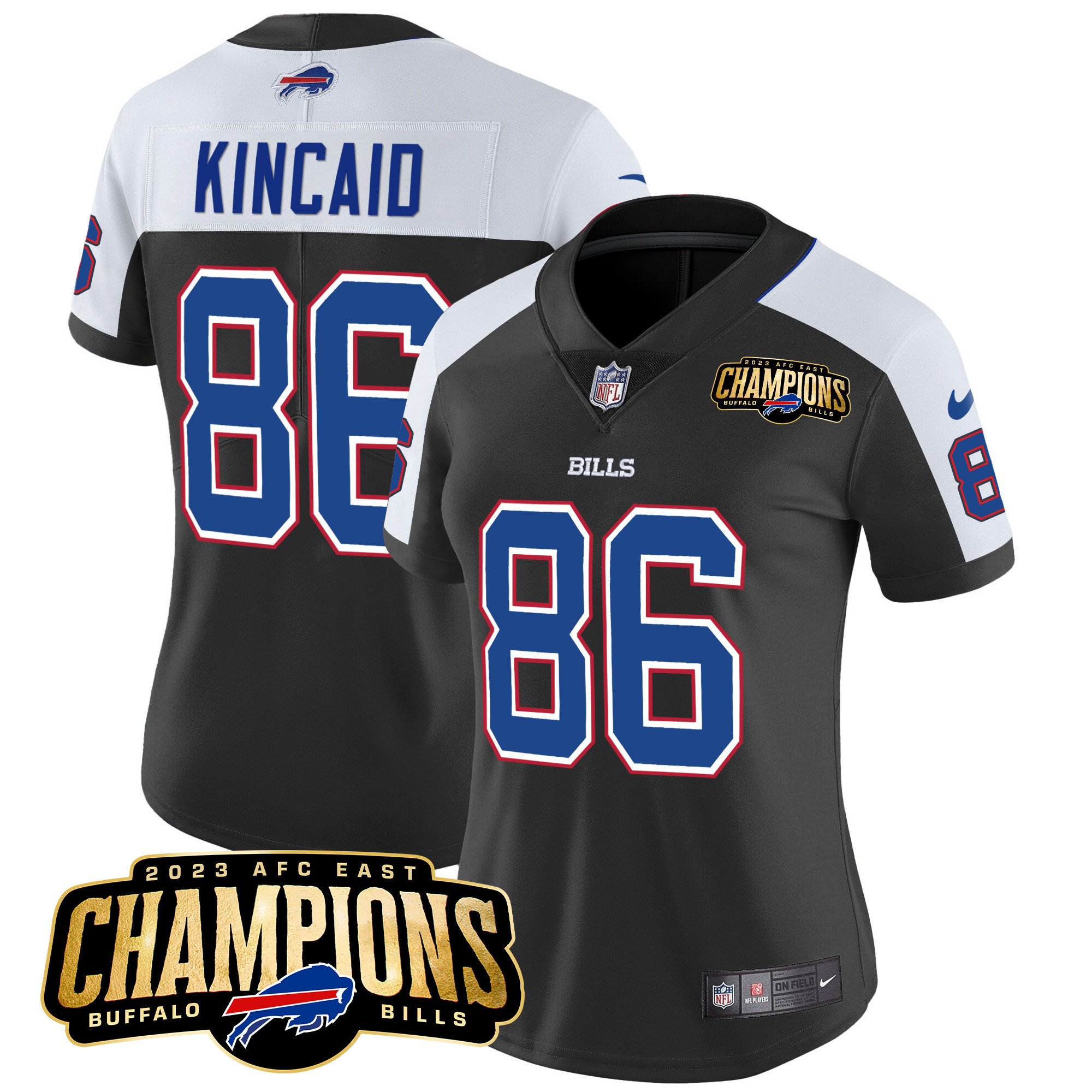 Dalton Kincaid Women's Buffalo Bills 2023 AFC East Champions Patch Vapor Black Alternate Jersey - All Stitched 