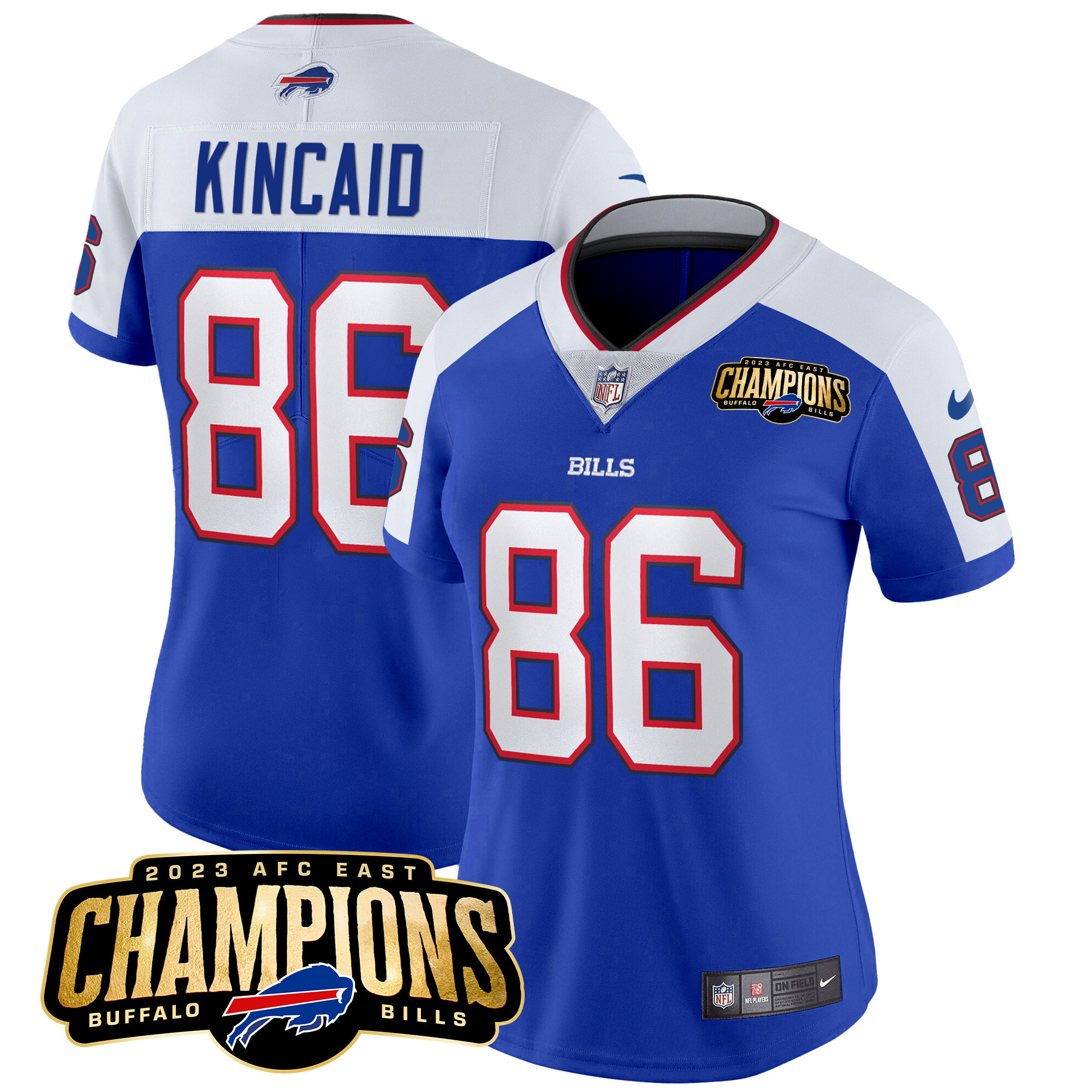 Dalton Kincaid Women's Buffalo Bills 2023 AFC East Champions Patch Vapor Royal Alternate Jersey - All Stitched 