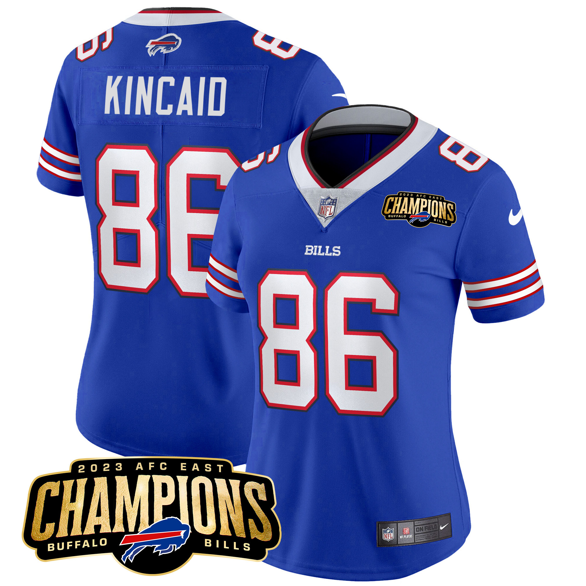 Dalton Kincaid Women's Buffalo Bills 2023 AFC East Champions Patch Vapor Royal Jersey - All Stitched 