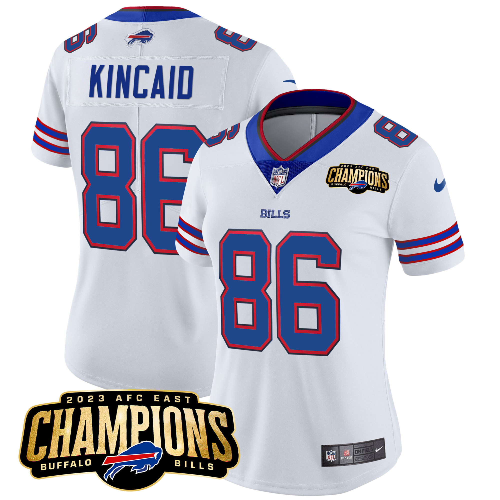 Dalton Kincaid Women's Buffalo Bills 2023 AFC East Champions Patch Vapor White Jersey - All Stitched 