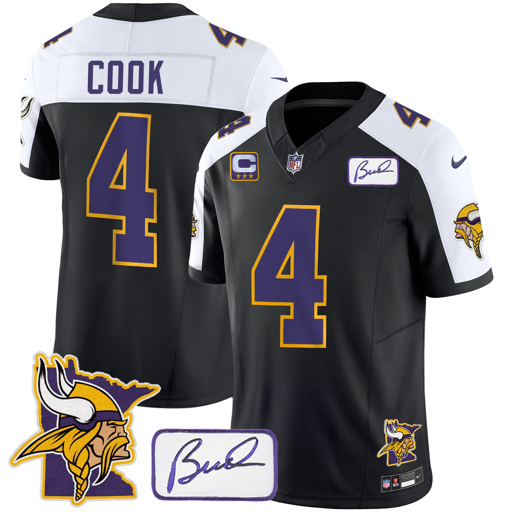 Dalvin Cook Men's Minnesota Vikings Bud Grant & Minnesota Patch Classic Limited Black Alternate Jersey - All Stitched
