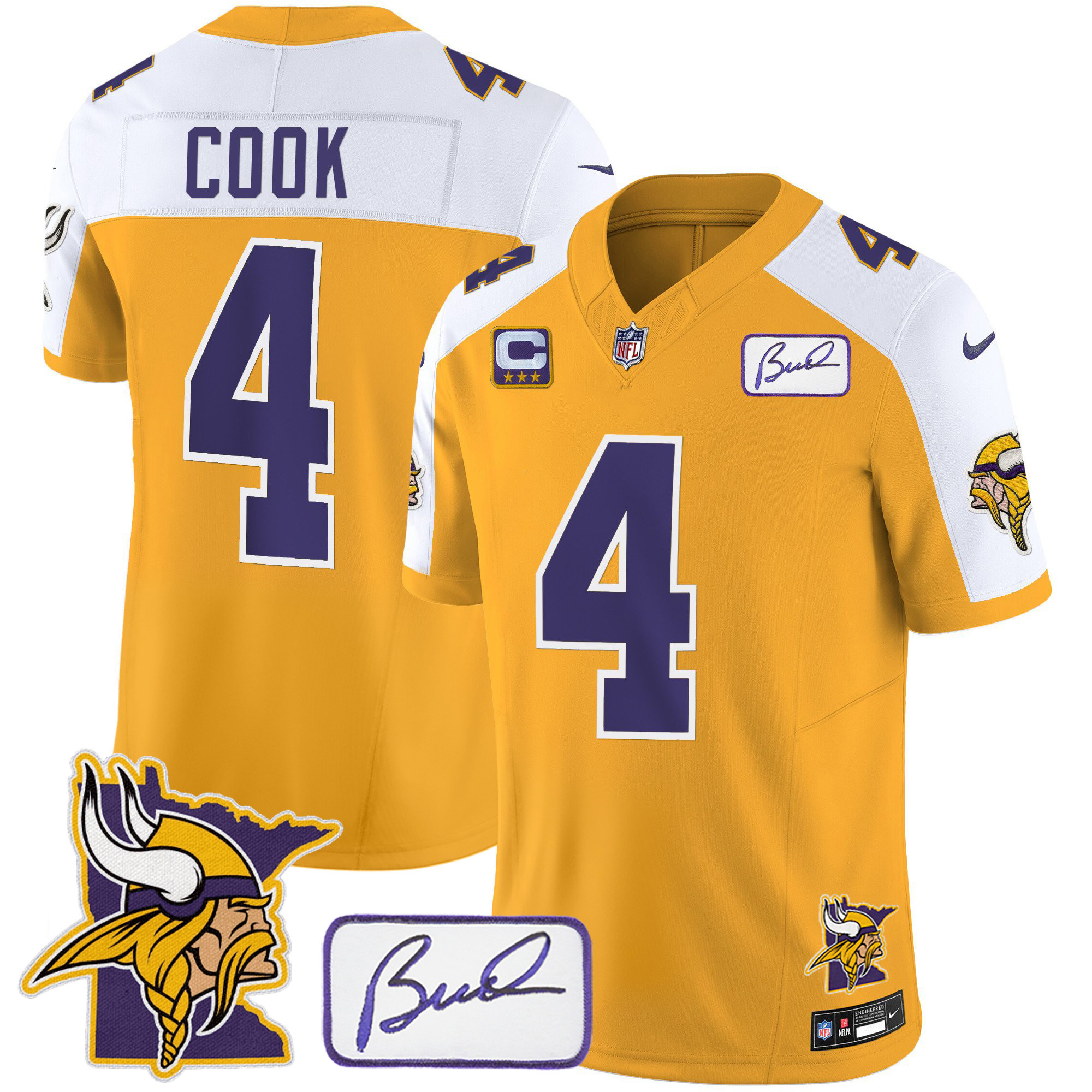 Dalvin Cook Men's Minnesota Vikings Bud Grant & Minnesota Patch Classic Limited Gold Alternate Jersey - All Stitched