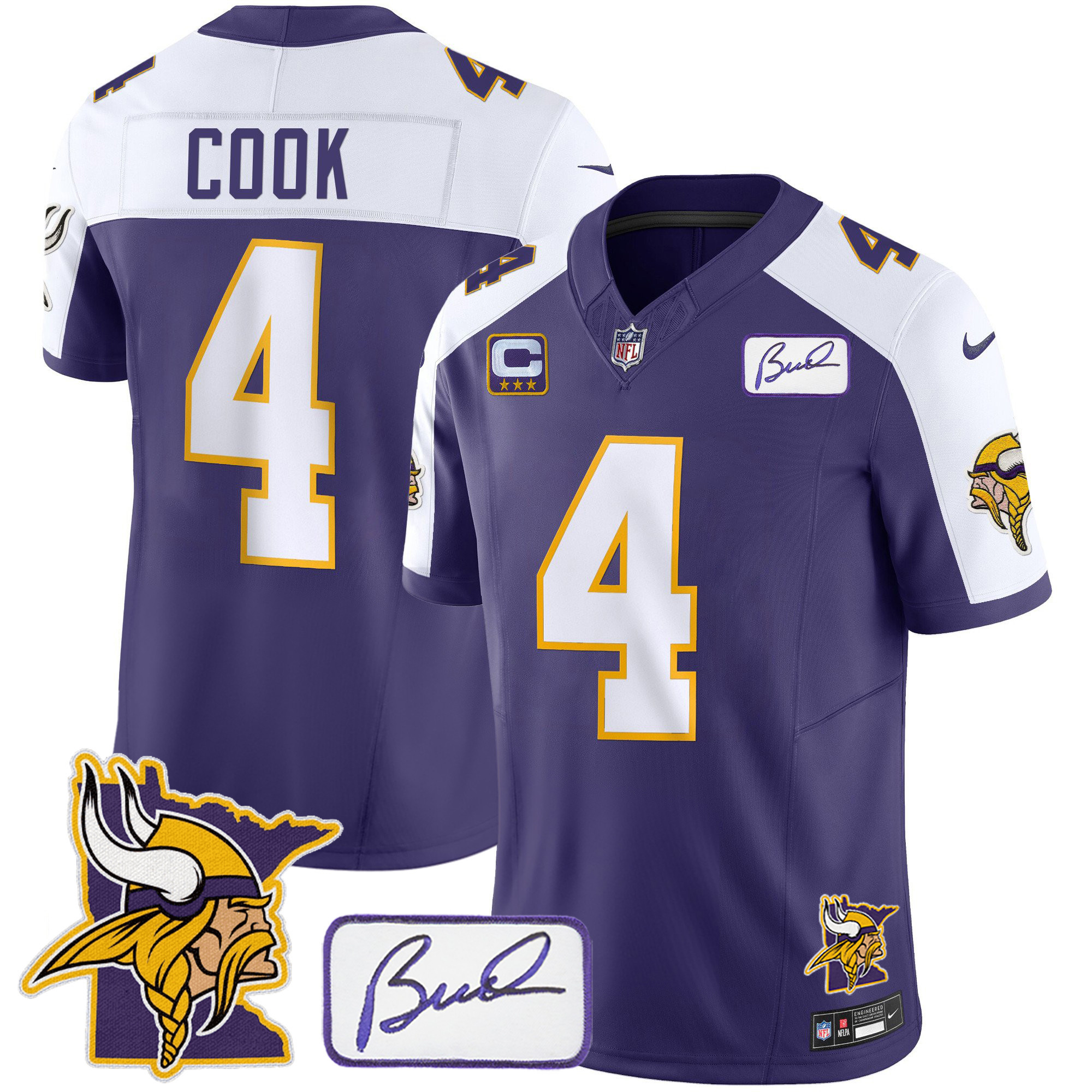 Dalvin Cook Men's Minnesota Vikings Bud Grant & Minnesota Patch Classic Limited Purple Alternate Jersey - All Stitched