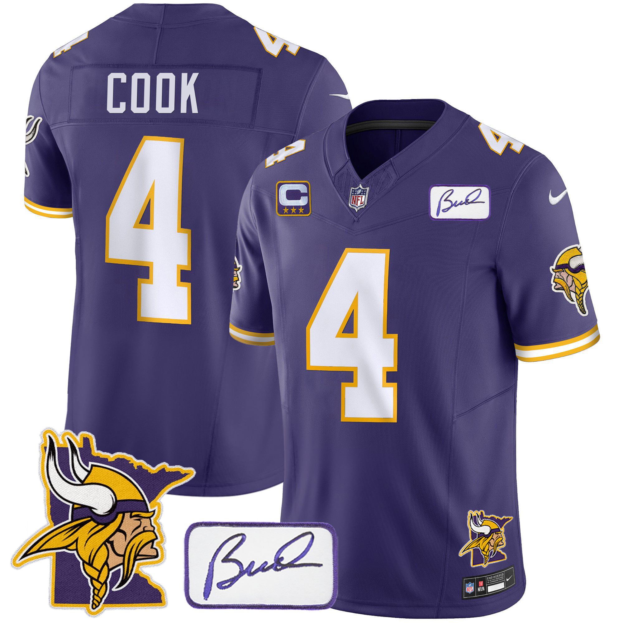 Dalvin Cook Men's Minnesota Vikings Bud Grant & Minnesota Patch Classic Limited Purple Jersey - All Stitched