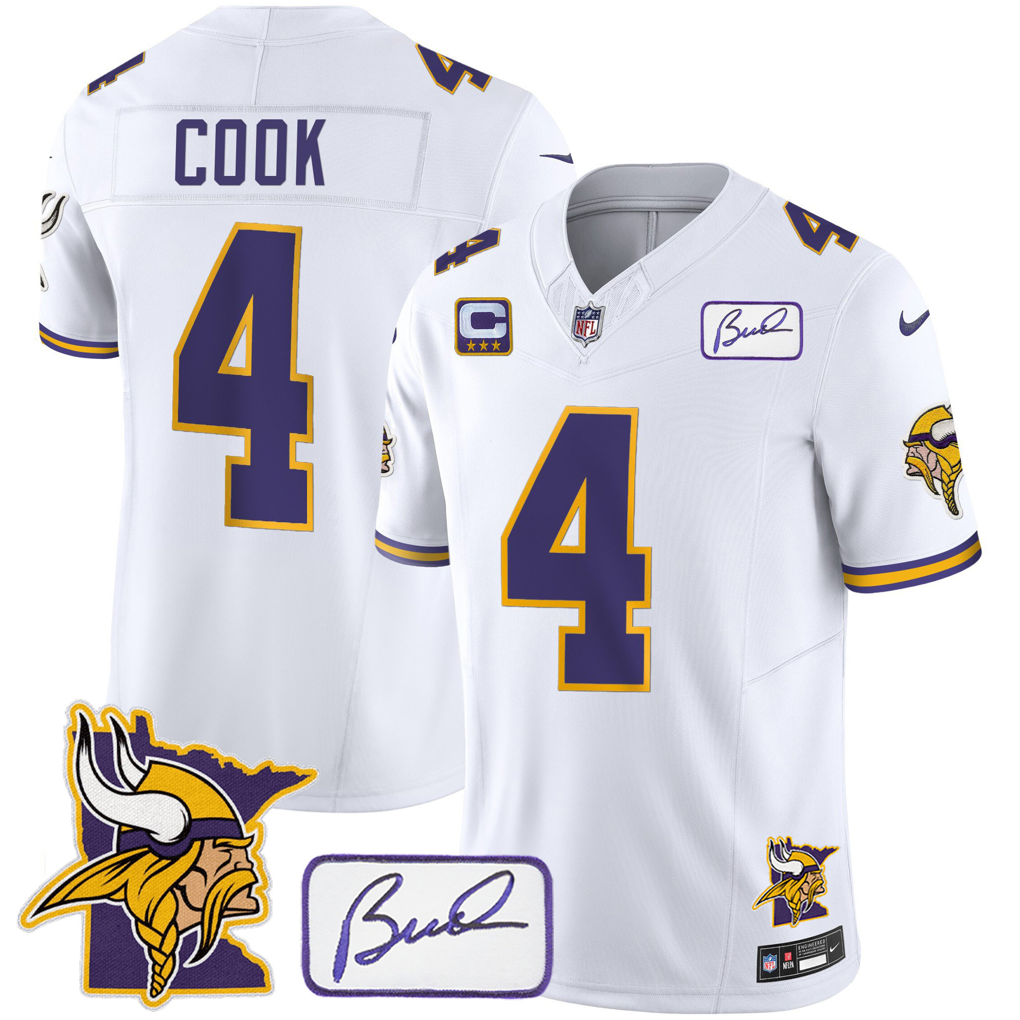 Dalvin Cook Men's Minnesota Vikings Bud Grant & Minnesota Patch Classic Limited White Jersey - All Stitched