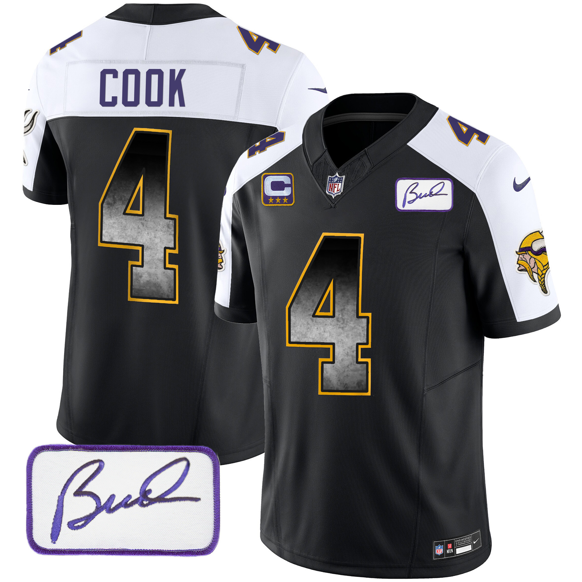 Dalvin Cook Men's Minnesota Vikings Bud Grant Patch Arch Smoke Vapor Black Alternate Jersey - All Stitched