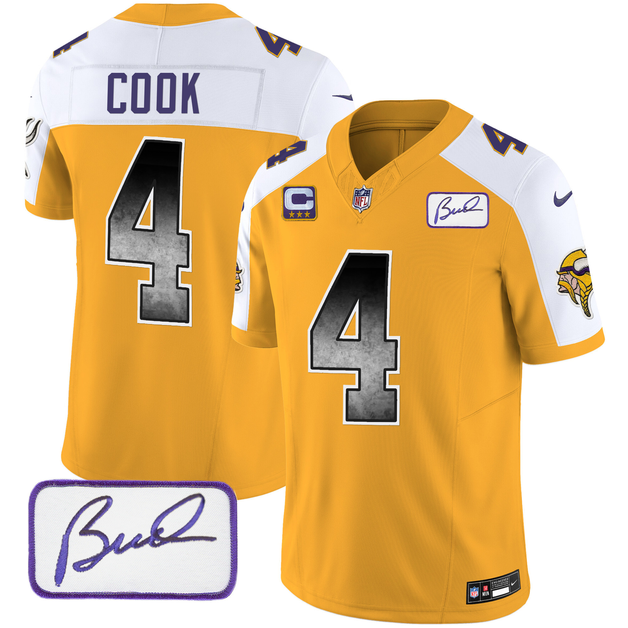 Dalvin Cook Men's Minnesota Vikings Bud Grant Patch Arch Smoke Vapor Gold Alternate Jersey - All Stitched