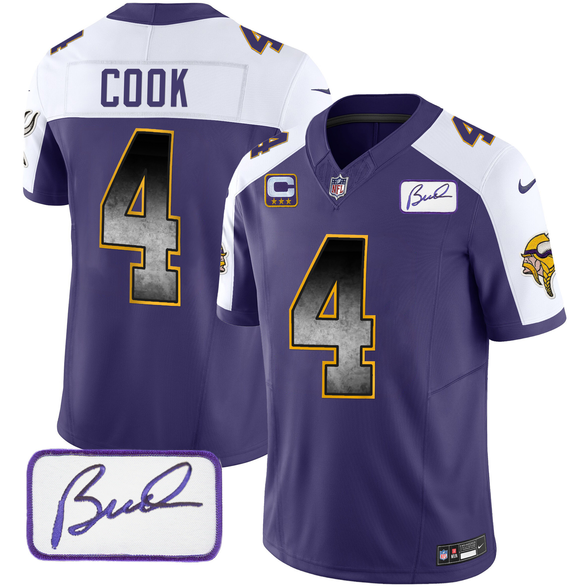 Dalvin Cook Men's Minnesota Vikings Bud Grant Patch Arch Smoke Vapor Purple Alternate Jersey - All Stitched