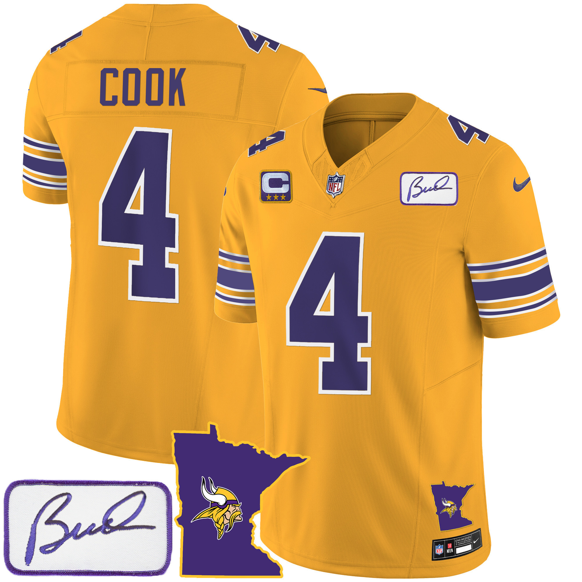 Dalvin Cook Men's Minnesota Vikings Bud Grant Patch Classic Limited V2 Gold Jersey - All Stitched