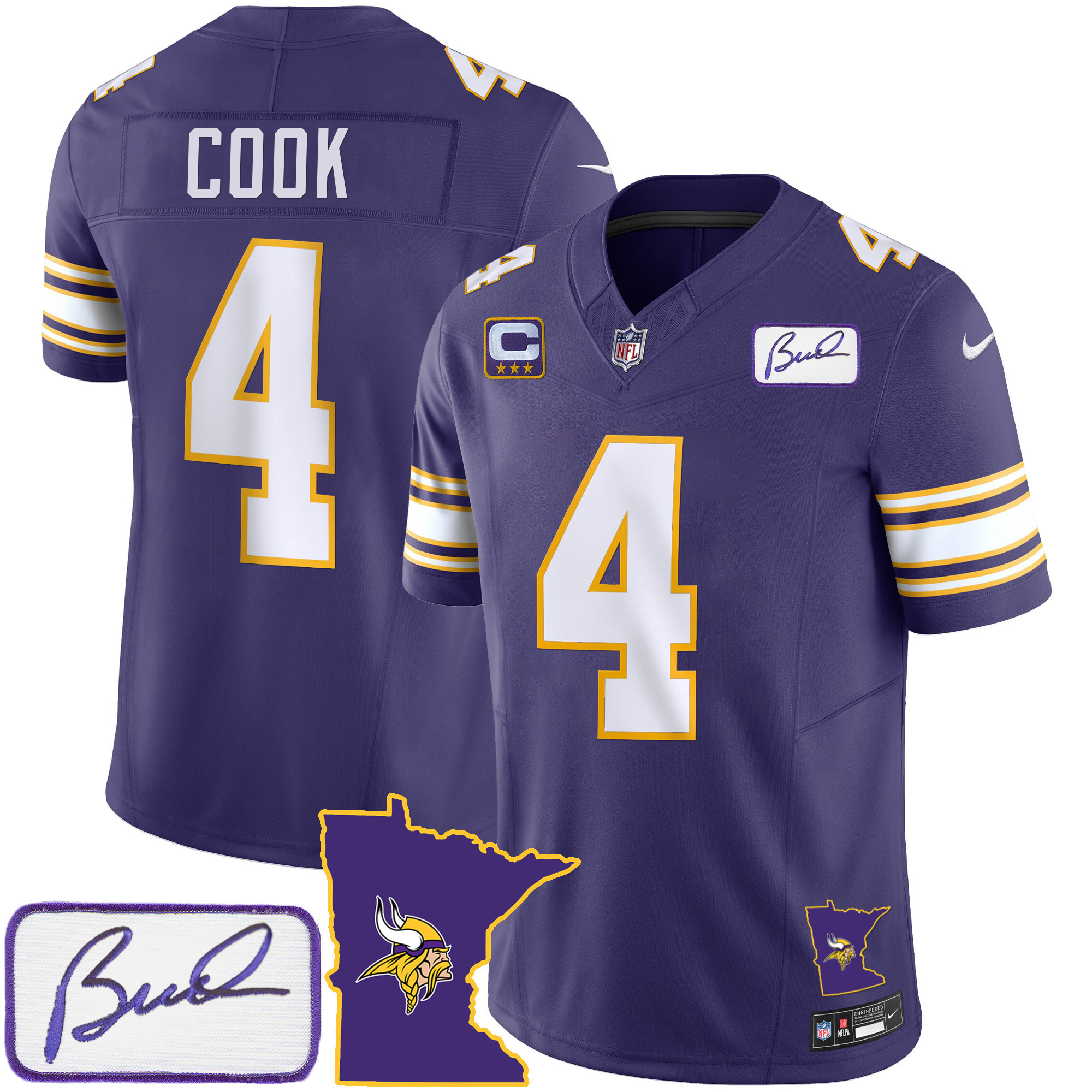 Dalvin Cook Men's Minnesota Vikings Bud Grant Patch Classic Limited V2 Purple Jersey - All Stitched