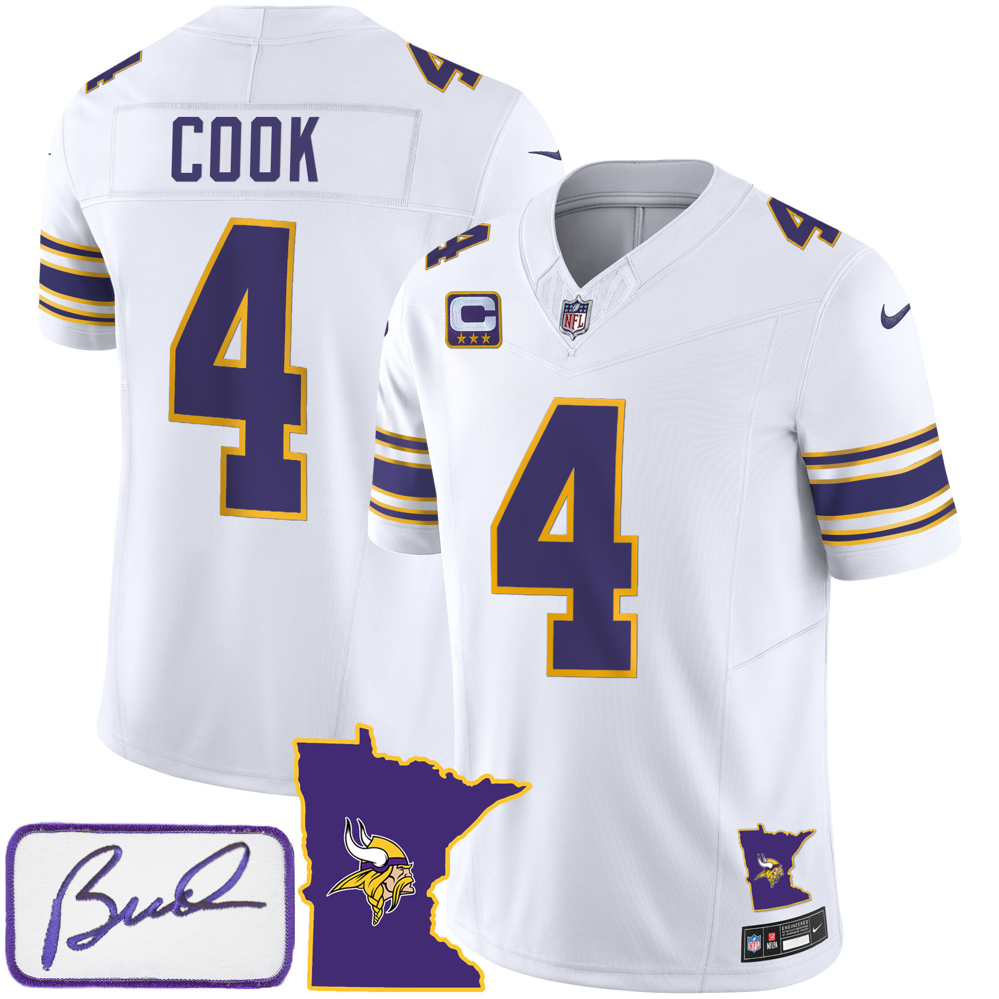 Dalvin Cook Men's Minnesota Vikings Bud Grant Patch Classic Limited V2 White Jersey - All Stitched