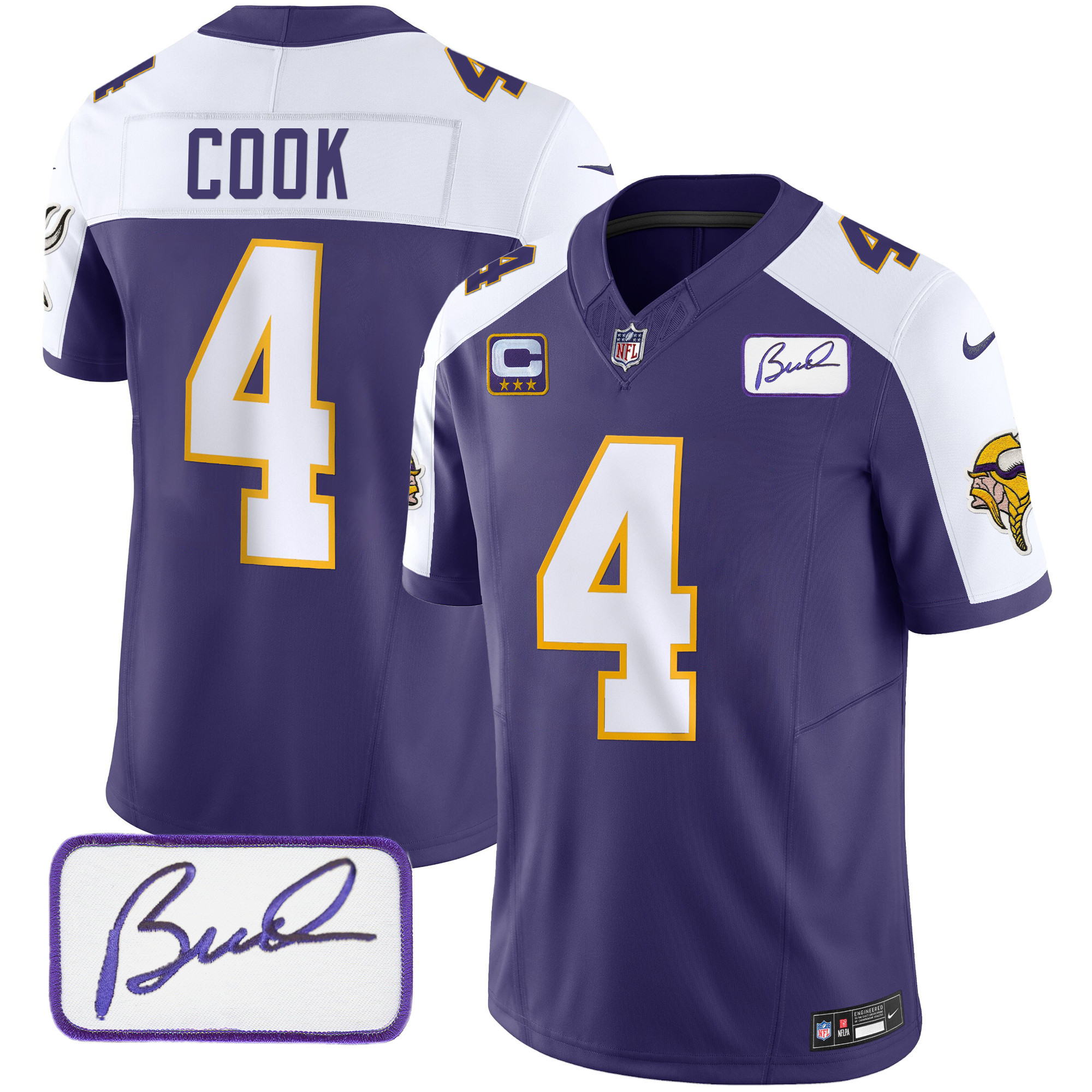 Dalvin Cook Men's Minnesota Vikings Bud Grant Patch Classic Limited V3 Purple Alternate Jersey - All Stitched