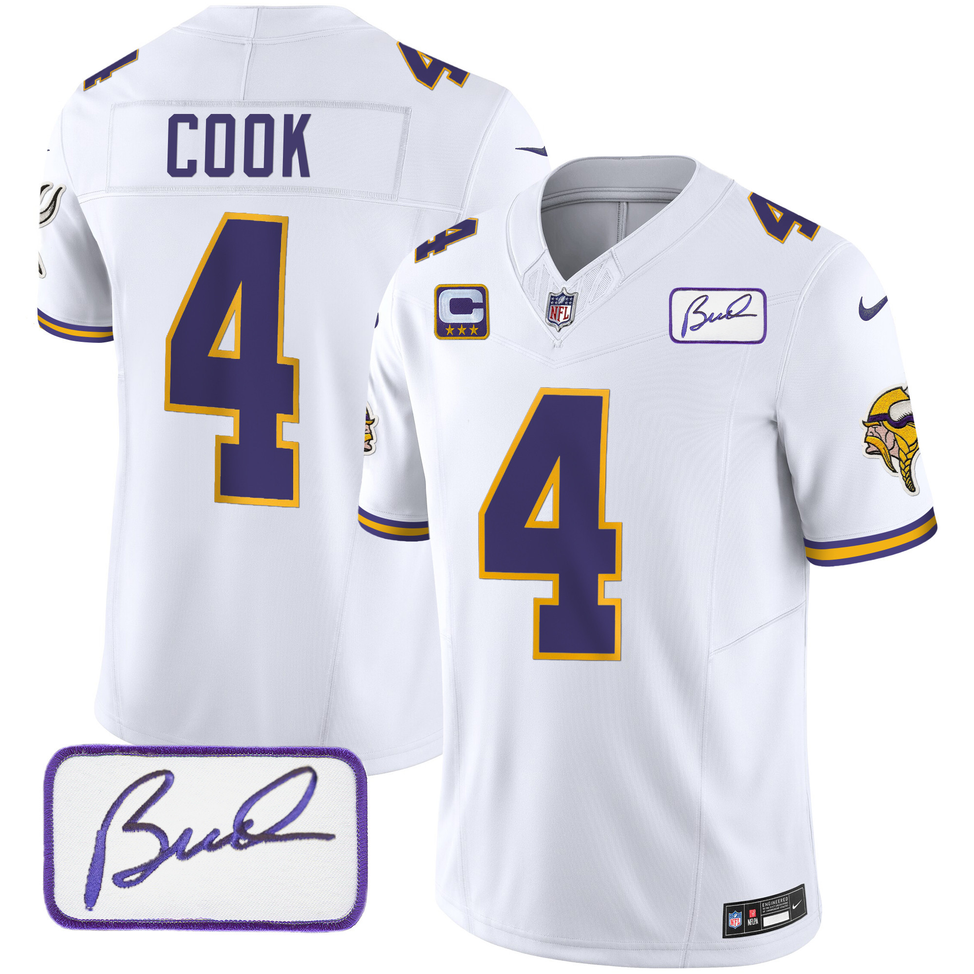 Dalvin Cook Men's Minnesota Vikings Bud Grant Patch Classic Limited V3 White Jersey - All Stitched
