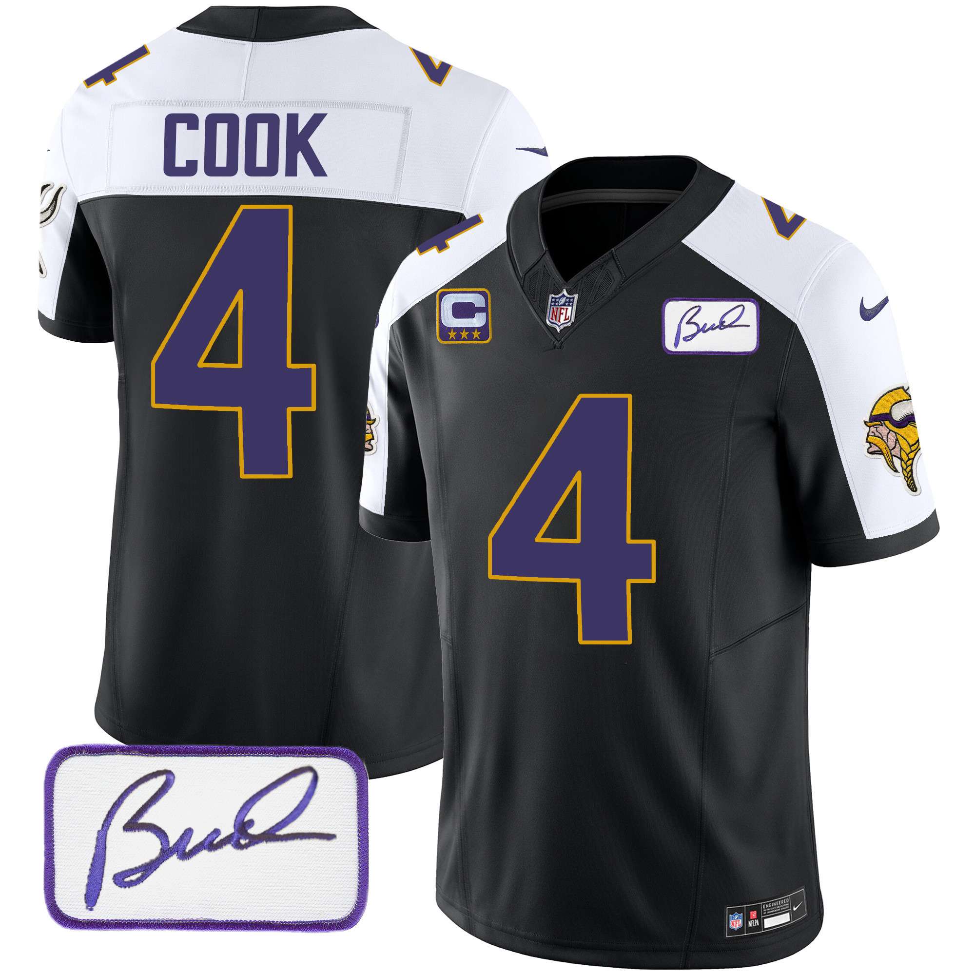 Dalvin Cook Men's Minnesota Vikings Bud Grant Patch Classic Limited V4 Black Alternate Jersey - All Stitched