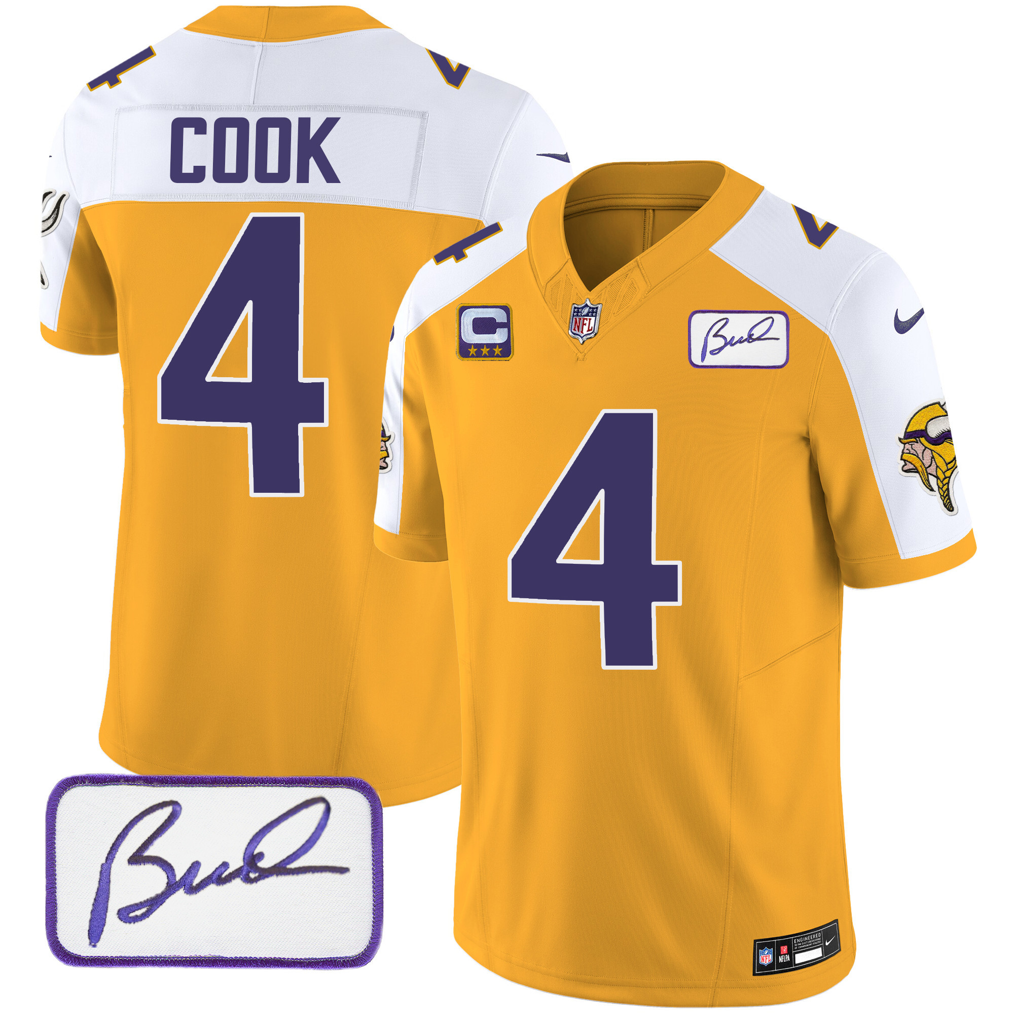 Dalvin Cook Men's Minnesota Vikings Bud Grant Patch Classic Limited V4 Gold Alternate Jersey - All Stitched