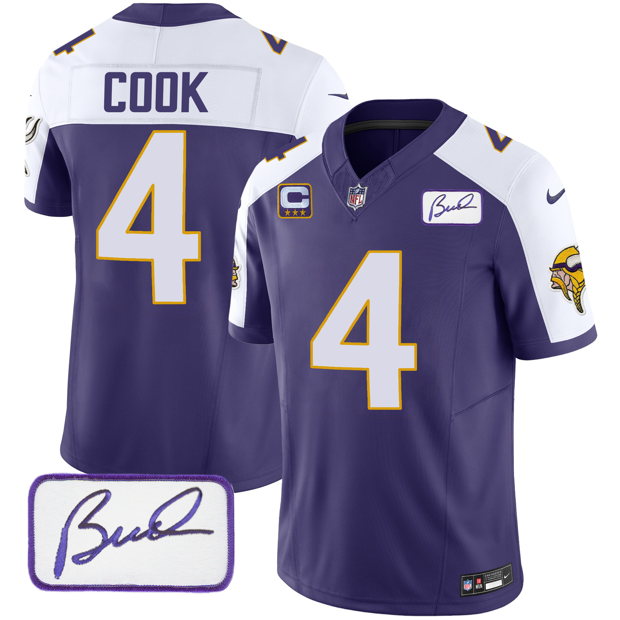 Dalvin Cook Men's Minnesota Vikings Bud Grant Patch Classic Limited V4 Purple Alternate Jersey - All Stitched